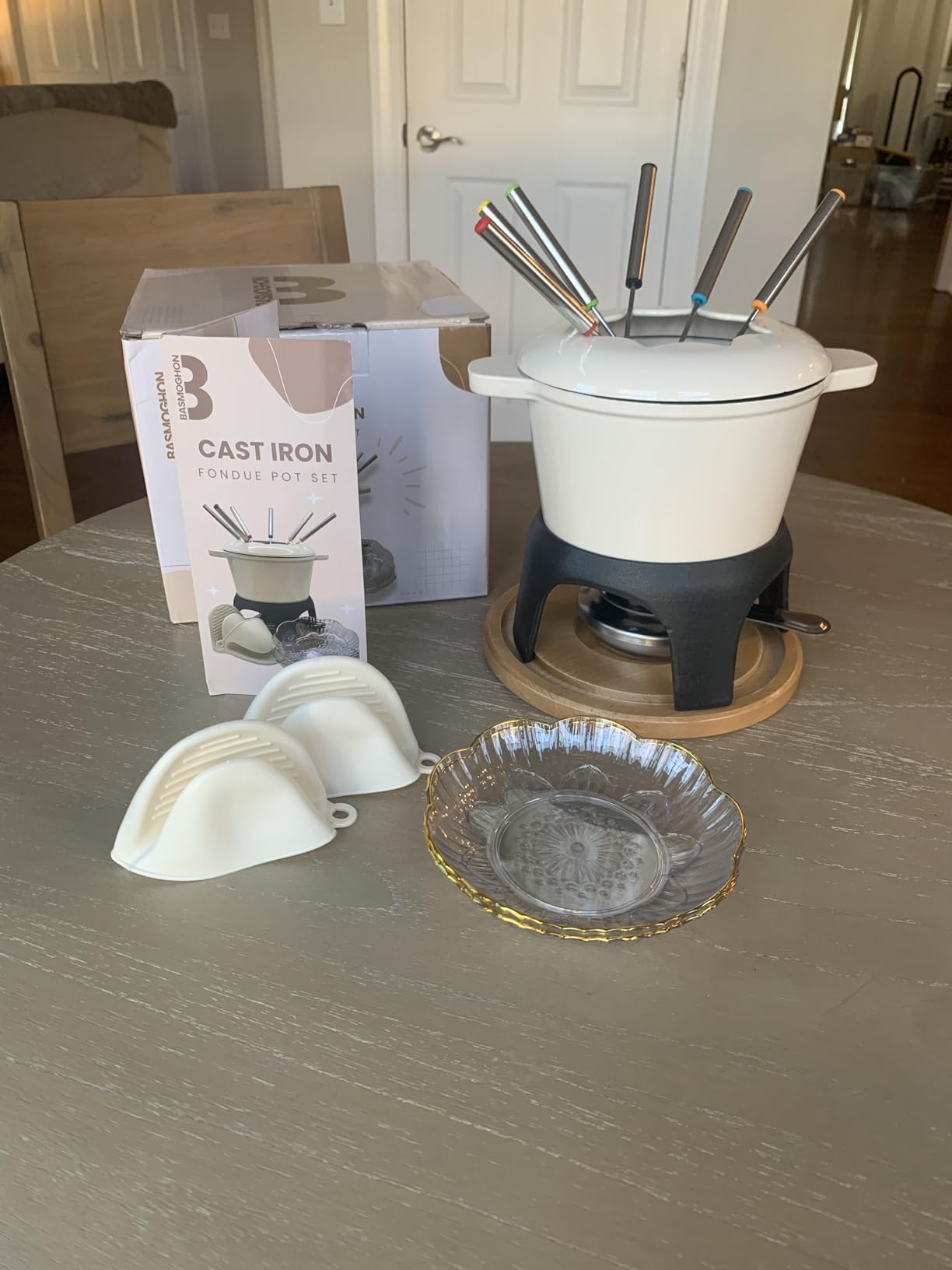 Cast Iron Fondue Set 15-Pcs With Accessories Fondue Kit For Swiss Fondue Cheese Meat Oil Fondue Pot Fondue Pot set, Cheese Fondue Set, Chocolate Fondue Pot, Cheese Melting Pot, Fondue Pot Non Electric customer photo 1