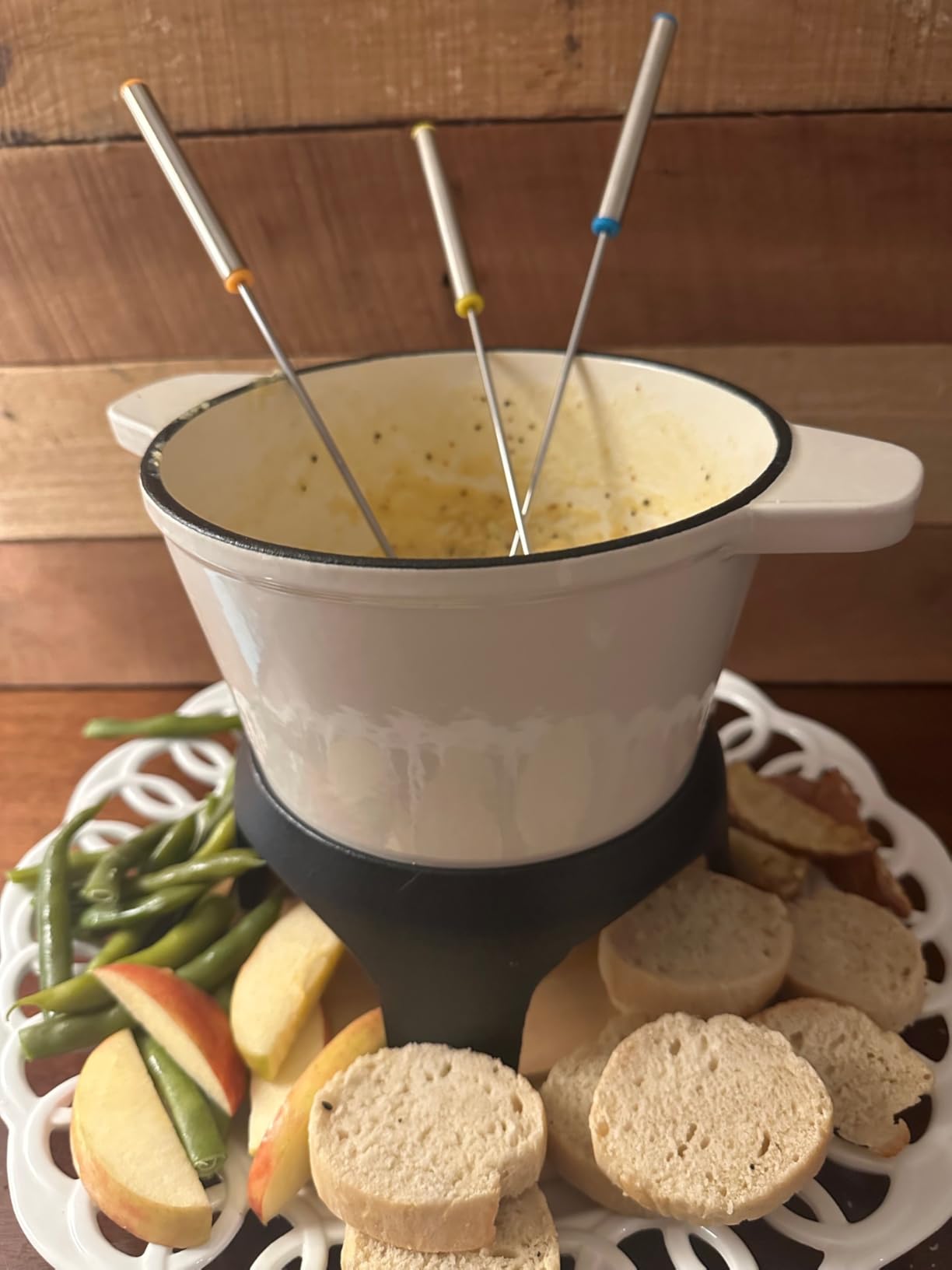 Cast Iron Fondue Set 15-Pcs With Accessories Fondue Kit For Swiss Fondue Cheese Meat Oil Fondue Pot Fondue Pot set, Cheese Fondue Set, Chocolate Fondue Pot, Cheese Melting Pot, Fondue Pot Non Electric customer photo 2