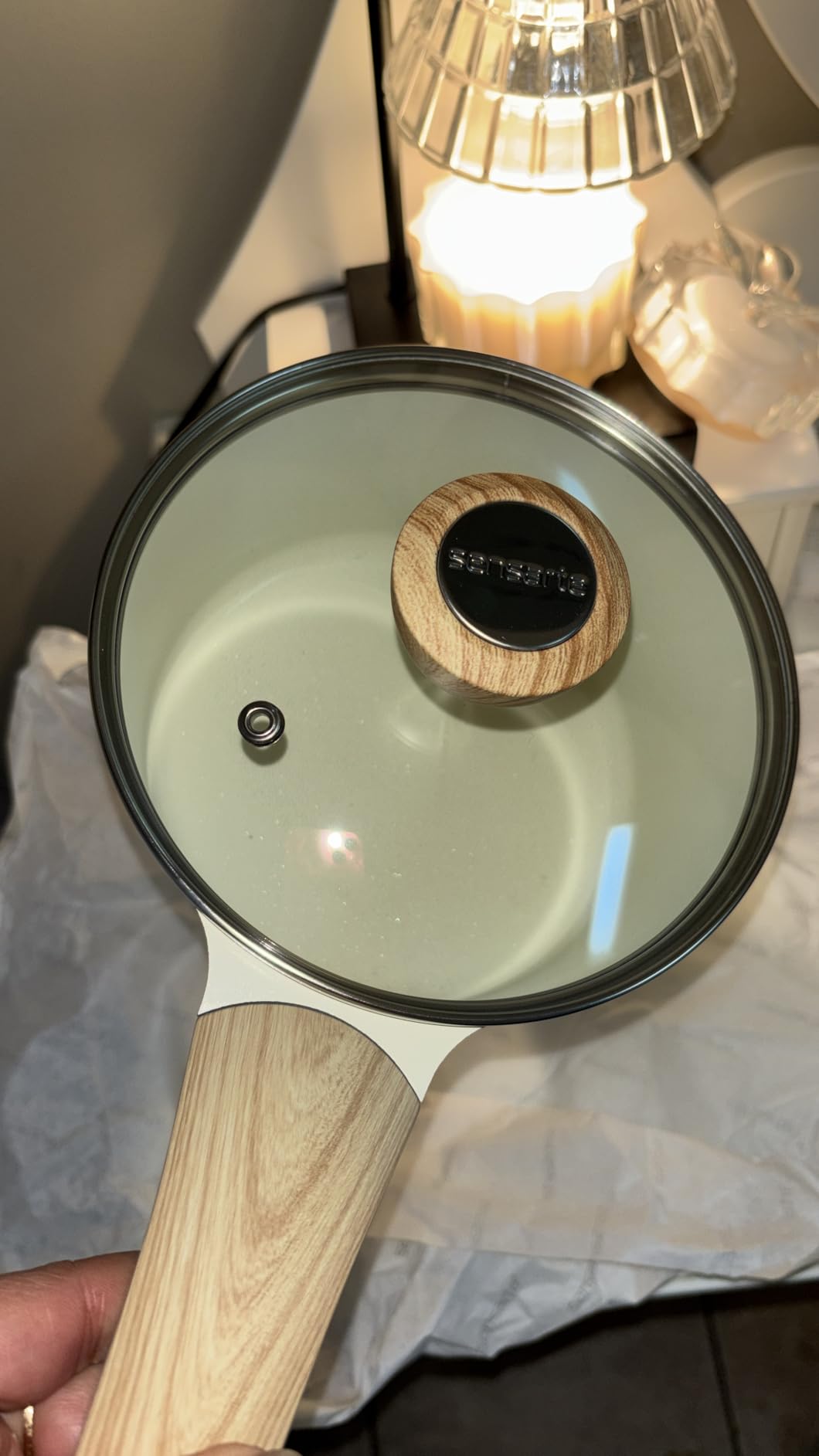 SENSARTE Ceramic Nonstick Sauce Pan with Lid, 1.5 Quart Small Saucepan, White Cooking Pot with Stay Cool Handle, Non toxic Kitchen Sauce Pot, Non stick Saucier Pan, Induction Pot, PFOA PTFE PFAS Free customer photo 1