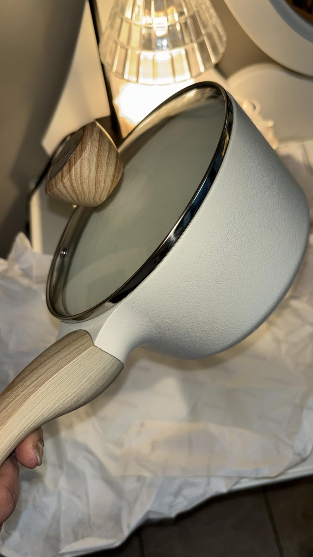 SENSARTE Ceramic Nonstick Sauce Pan with Lid, 1.5 Quart Small Saucepan, White Cooking Pot with Stay Cool Handle, Non toxic Kitchen Sauce Pot, Non stick Saucier Pan, Induction Pot, PFOA PTFE PFAS Free customer photo 2