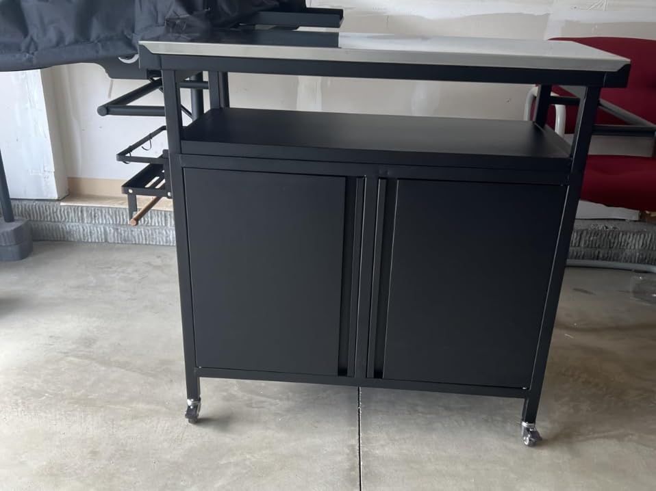 Outdoor Grill Cart Bar Cart with Storage Cabinet for Grilling Accessories, XL Portable Outdoor Grill Table with Stainless Steel Top for Kitchen Prep, Lawn & Garden (Black) customer photo 2