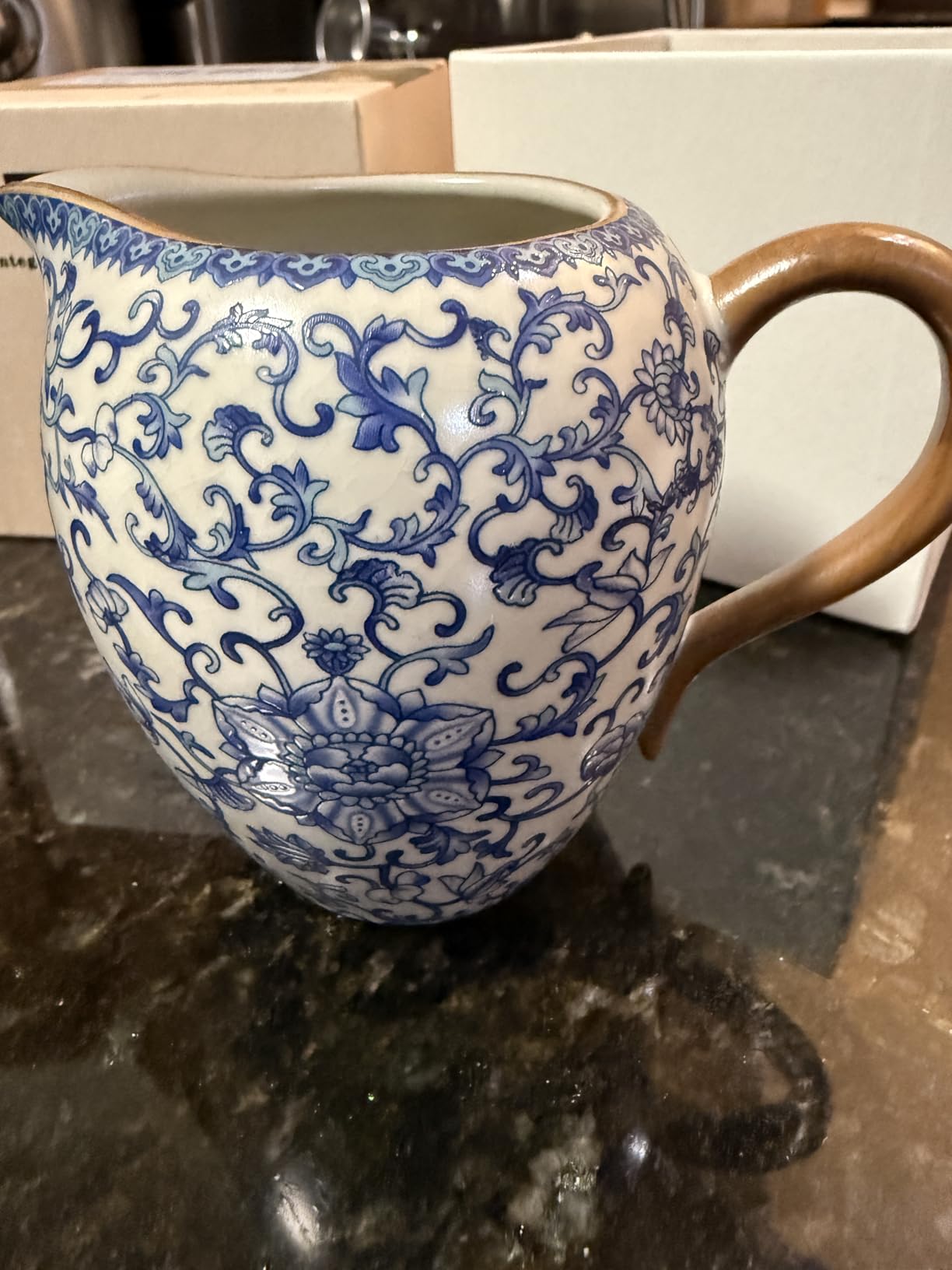 Floral Ceramic Tea Pitcher - Classic Blue and White Porcelain, Ru Kiln Chinese Kungfu Tea Sharing Cup, Cha Hai, Gong Dao Bei Fair Cup, 8.5 oz customer photo 1