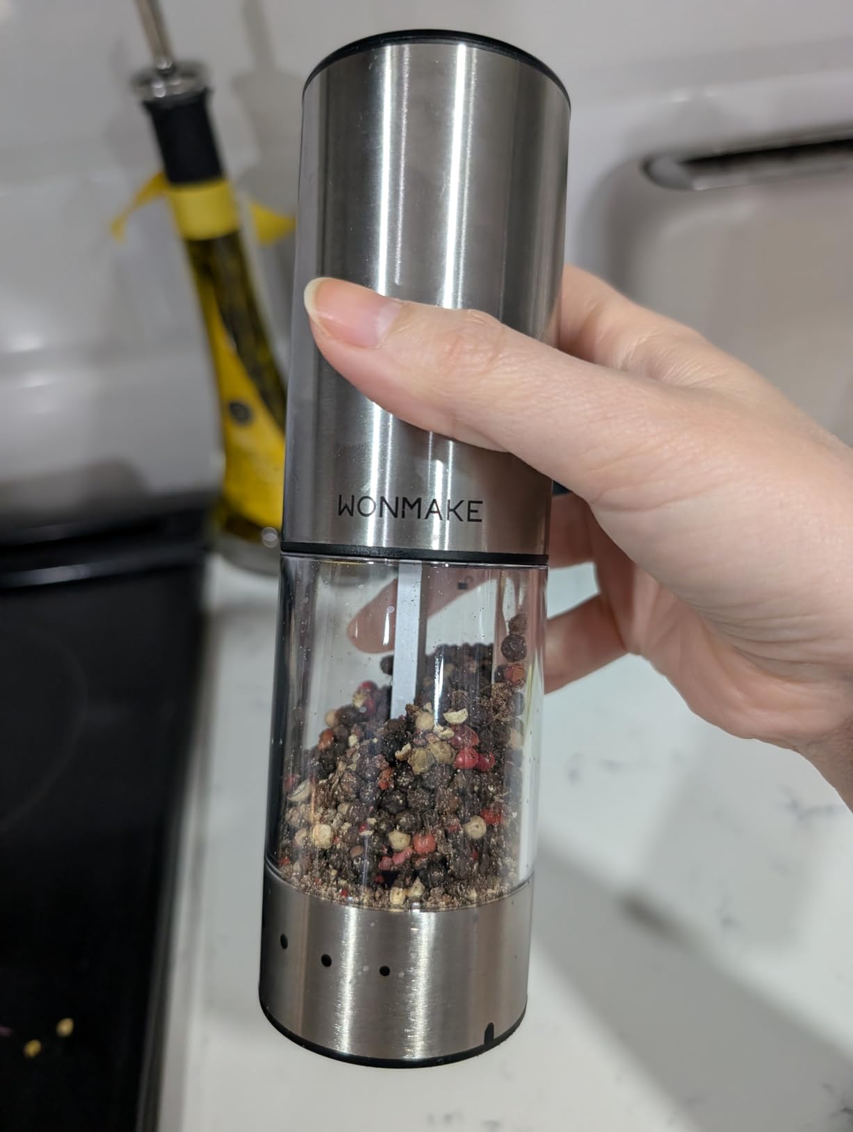 Electric Salt and Pepper Grinder Set, Type-C Rechargeable with LED Battery Level Display, Stainless Steel Salt and Pepper Shakers with Storage Base, Top Button Design, 5 Adjustable Coarseness Levels customer photo 2