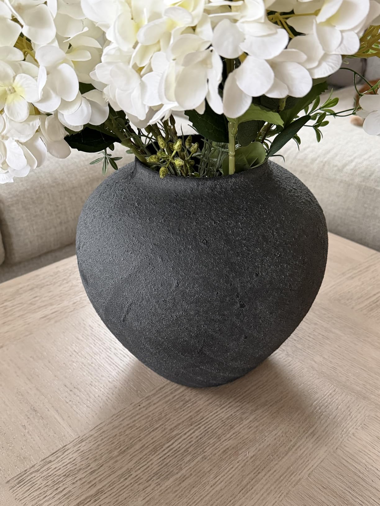 White Rustic Large Round Vase for Table Centerpieces 11 inches, Arina Vase, Earthy Stone Look, Textured, Modern Homes Farmhouse Centerpiece Decor customer photo 1