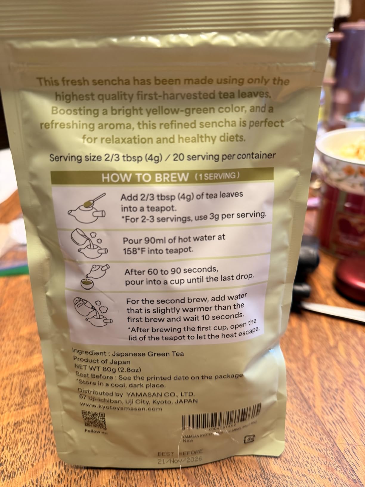 YAMASAN KYOTO UJI Japanese Sencha Green Tea, 100% First-Harvest Loose Leaf, 80g customer photo 2
