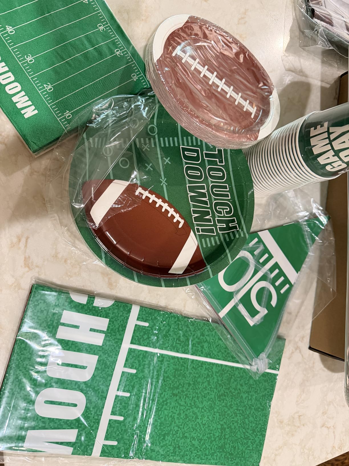 Football Party Decorations Kit for 24 Guests - 99Pcs Tableware with Dinner Plates, Dessert Plates, Cups, Napkins, Tablecloth & Banner, Supplies and Favors for Birthday, Tailgate, Game Day (Football) customer photo 2