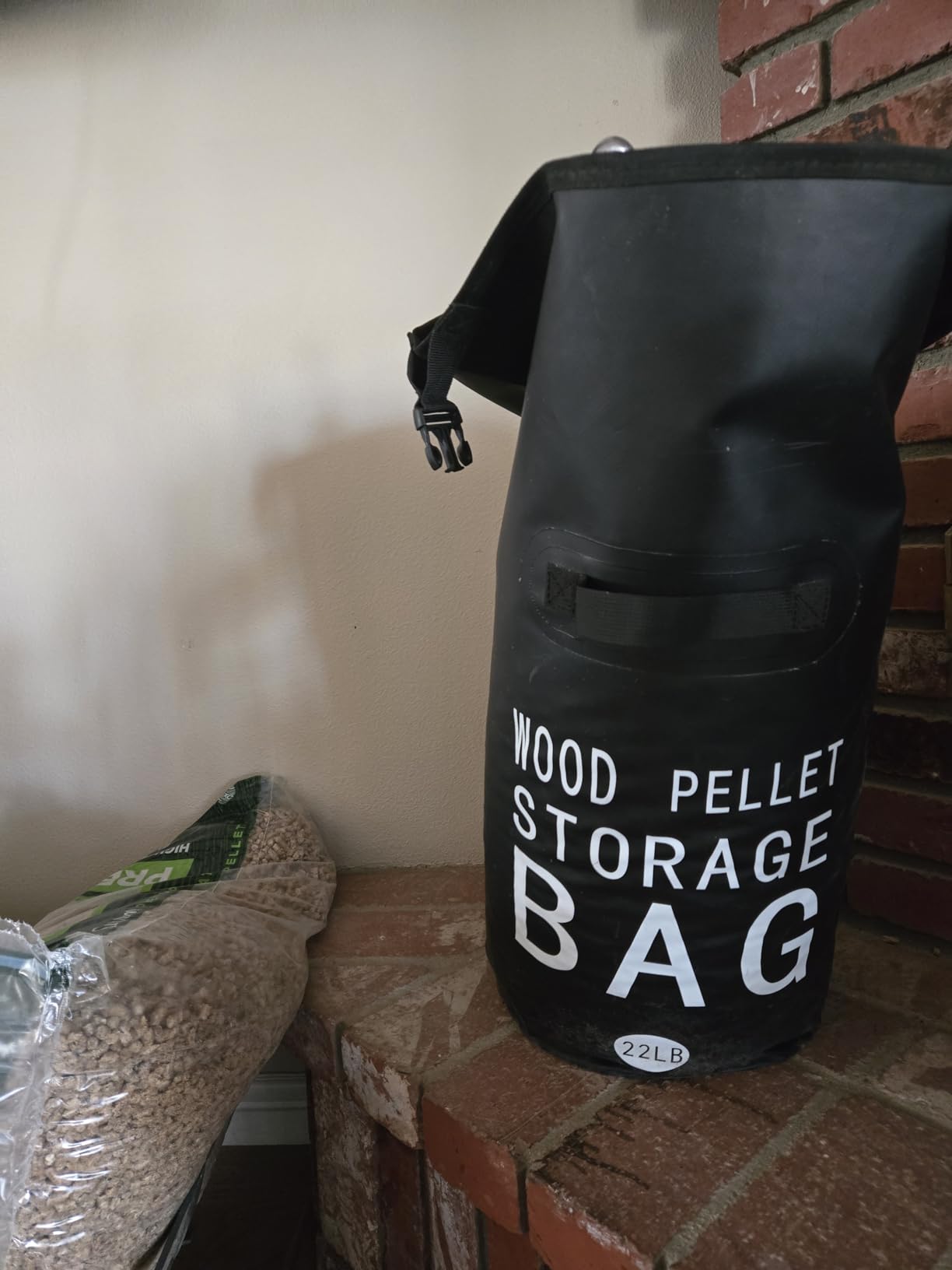 22LB Waterproof Wood Pellet Storage Bag - 500D PVC Charcoal Storage Container with Dual Handles, Label Pocket & Buckle Seal for Grill Smoker BBQ Outdoor Use(1, 22LB-Black) customer photo 1
