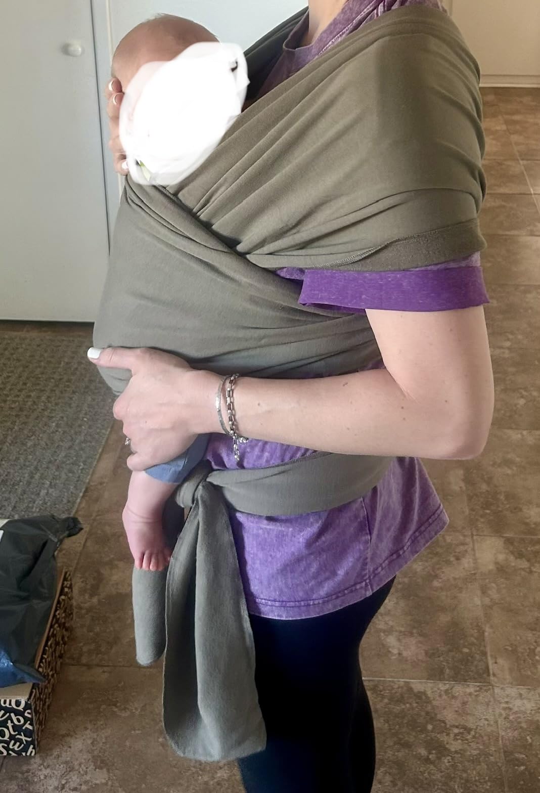 Boba Baby Wrap Carrier - Original Baby Sling Carrier for Newborns (7-35 lbs), Soft, Secure, Hands-Free & Ergonomic, Ideal for Comfortable Bonding, New Parents (Beige) customer photo 2