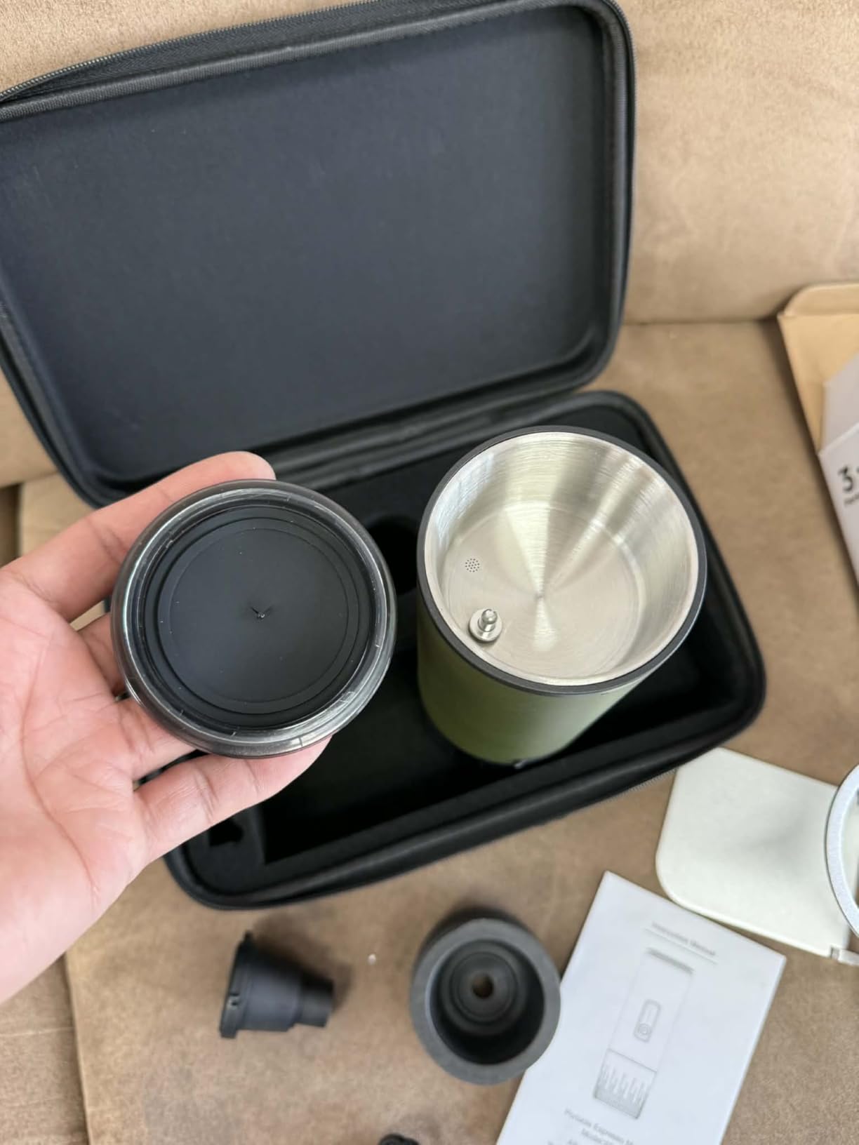 Portable Coffee Maker, 3 in 1 Electric Espresso Machine Set, Rechargeable Self-Heating Brewer with Carrying Bag and Coffee Stand for Office Camping, Hiking customer photo 2