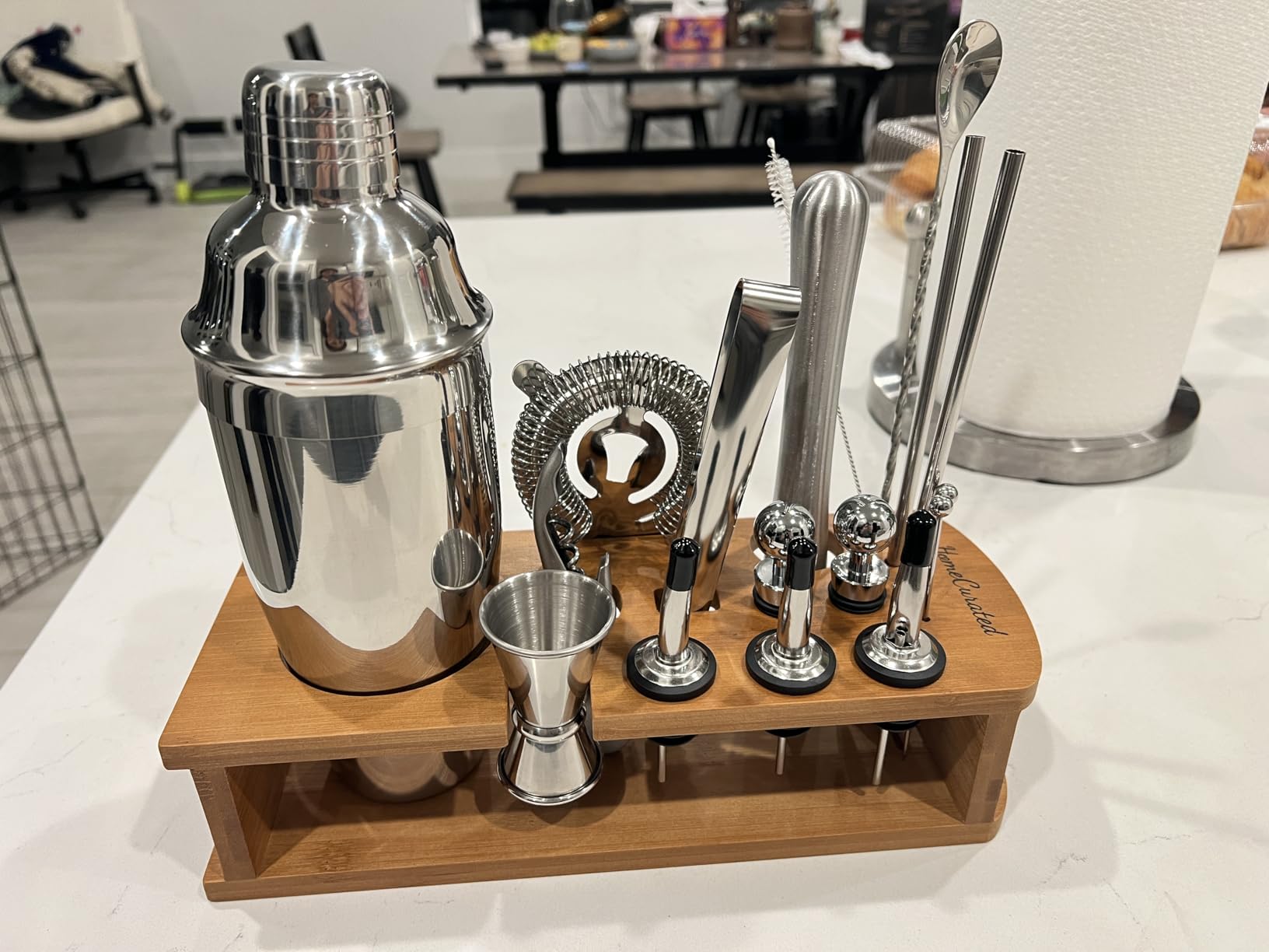 Cocktail Shaker Set,24-Piece Bartender Kit - Complete Bartending Kit Bar Set with Stand,Drink Shaker & Mixer - Perfect Bar Accessories for Home Bar Set,Housewarming Gifts for Men & Women,Silver customer photo 2