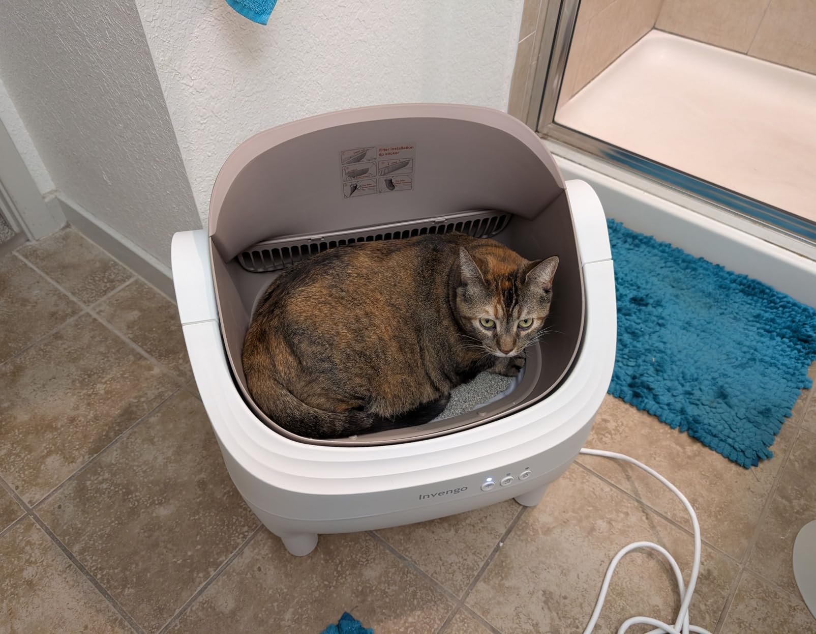 Invengo Automatic Cat Litter Box Self Cleaning, App Control, Open-Top Automatic Litter Box with Safety Sensors, Ultra-Quiet, 10.5L Waste Bin with Odor Control, 2 Rolls of Garbage Bags, LightGrey customer photo 2