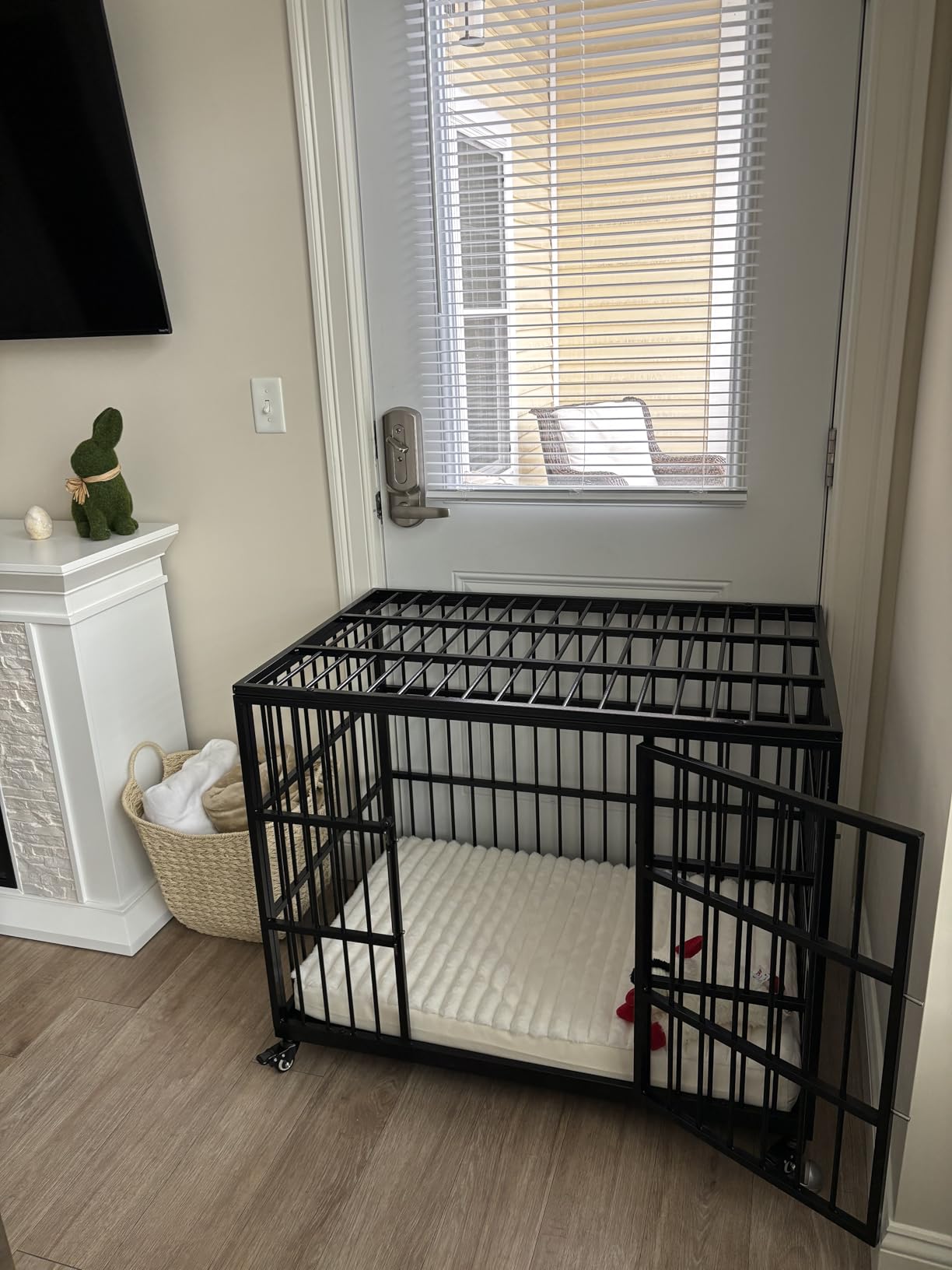 VERIFURTY 48 Inch Heavy Duty Dog Crate for Large Dogs with Self-Locking Latch, Escape-Proof Steel Kennel Indoor, XL Large Double Door Metal Pet Cage with Wheels customer photo 2