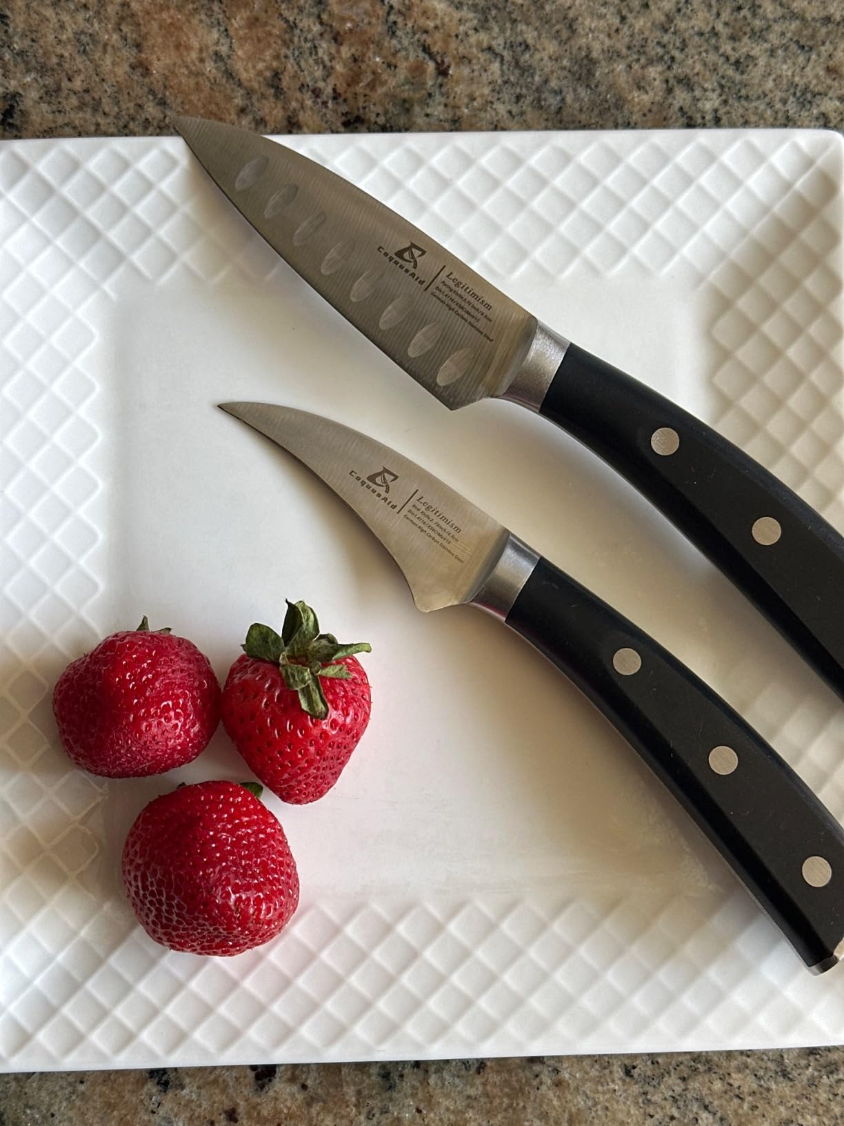 Kitchen Utility Knife, 5 inch Serrated Ultra Sharp Blade, Paring knives, Round Tip Tomato Knife, Ergonomic Handle, Full Tang - Forged High Carbon German Steel, Ideal for Gift (Black) customer photo 1