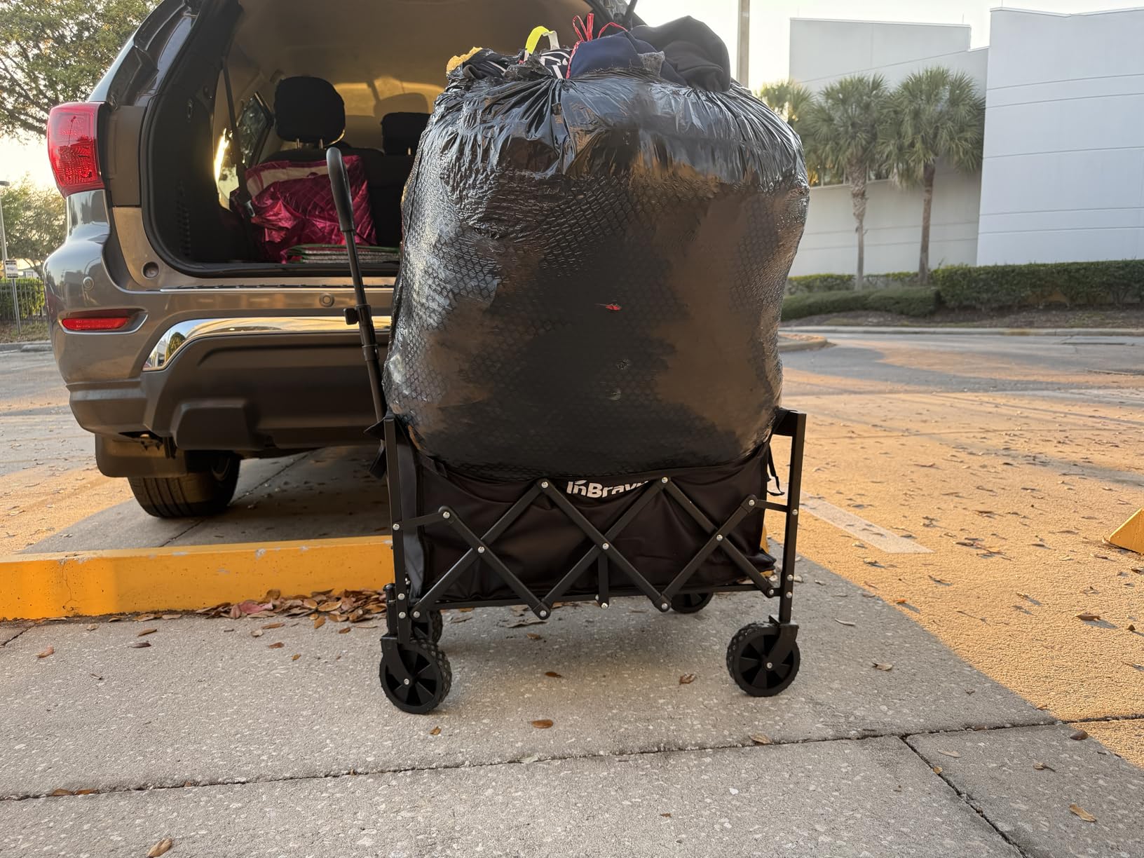 Collapsible Wagon Cart Foldable Beach Wagon with All-Terrain Wheels - 380 LBS Heavy Duty Grocery Cart for Shopping, Beach, Camping, Sports, Garden (Black) customer photo 1