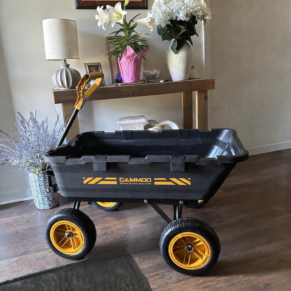 CAMMOO 10in NO-FLAT TIRES 900lb Heavy-Duty Garden Dump Cart DIY Expandable Capacity Over 4 Cu.Ft. Utility Wagon with Quick-Release Dumping & Prime Grade 100% Virgin Polypropylene-Not Recycled Material customer photo 1