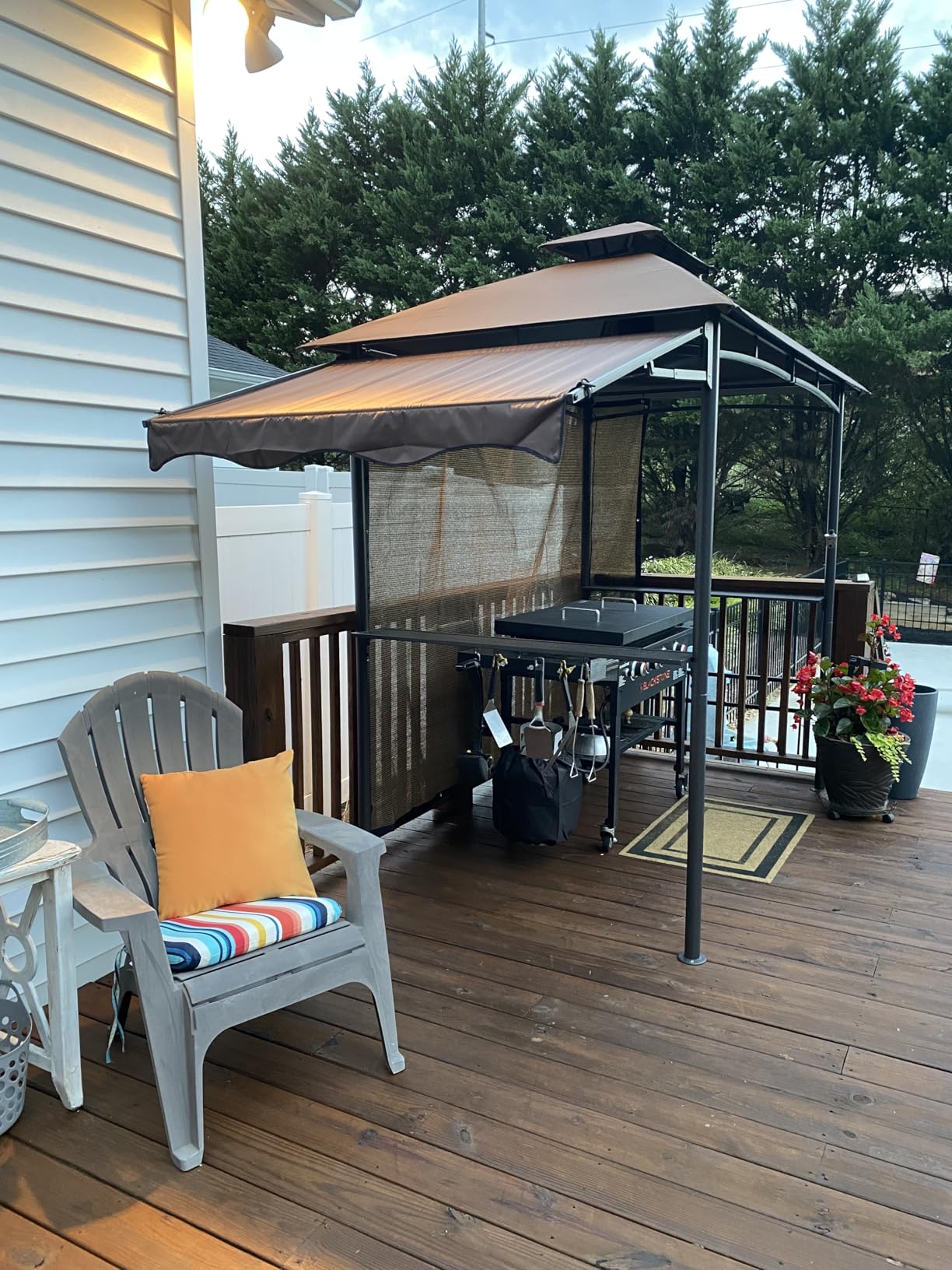 FAB BASED 5x8 Grill Gazebo with Extra Awning, All-Weather Steel Construction, Double Tiered & Resistant Canopy Roof, Metal Serving Shelves, 2 LED, Bottle Opener (Brown) customer photo 1