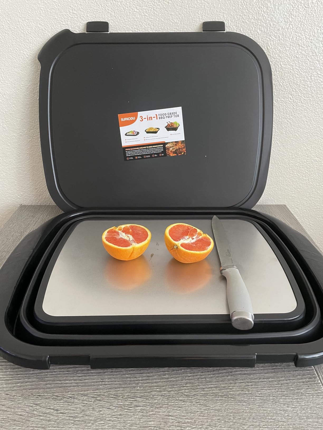 Collapsible BBQ Prep Tubs with Titanium Cutting Board, Large-Capacity (5.3Gal/20L) Foldable Cutting Board, with Locking Lid, Strong Sealing and Leak-Proof Design customer photo 2