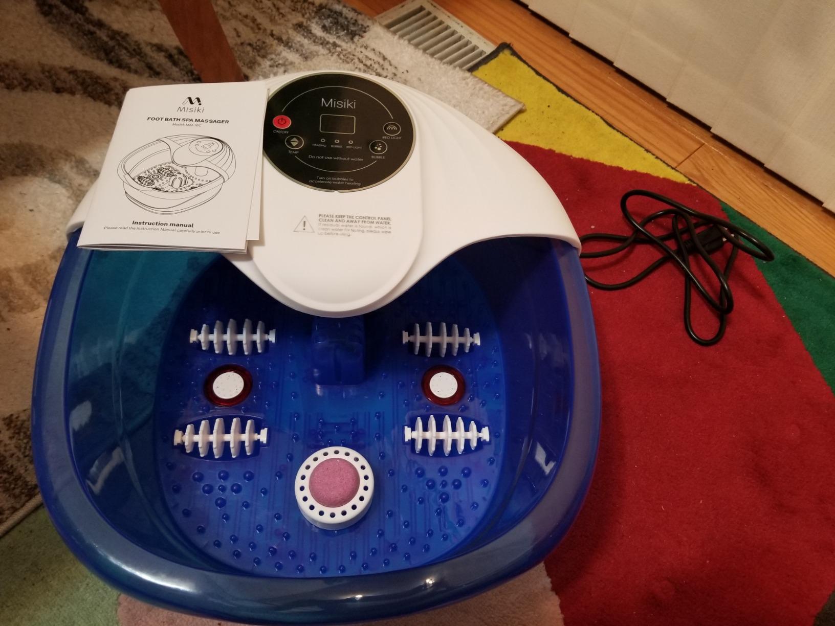 Misiki Collapsible Foot Spa Bath with Heat, Remote Control & 16 Massage Rollers, Fast Heating Pedicure Tub for Relaxing Tired Feet, Foot Soaker with Surf & Red Light, Fits Men Size 12 (Royal Blue) customer photo 1