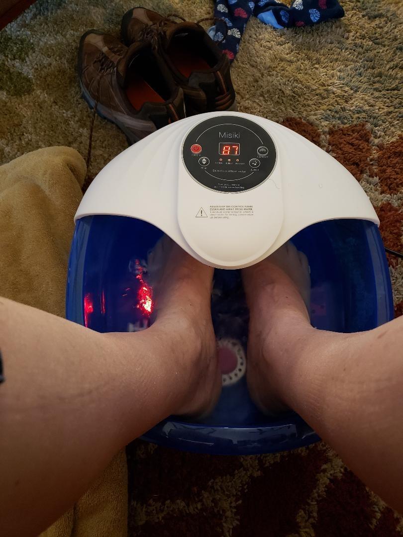 Misiki Collapsible Foot Spa Bath with Heat, Remote Control & 16 Massage Rollers, Fast Heating Pedicure Tub for Relaxing Tired Feet, Foot Soaker with Surf & Red Light, Fits Men Size 12 (Royal Blue) customer photo 2