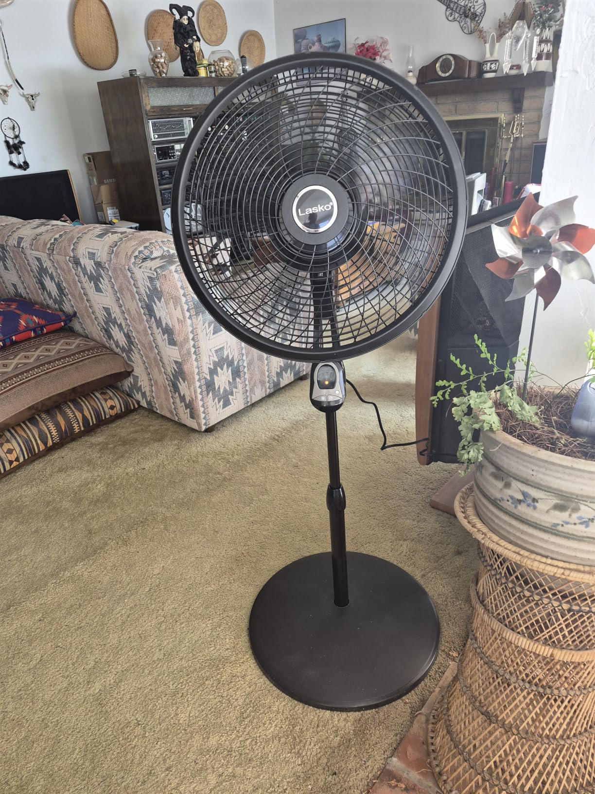 Lasko Oscillating Cyclone Pedestal Fan, Adjustable Height, Timer, Remote Control, 3 Speeds, for Bedroom, Living Room, Home Office, 18