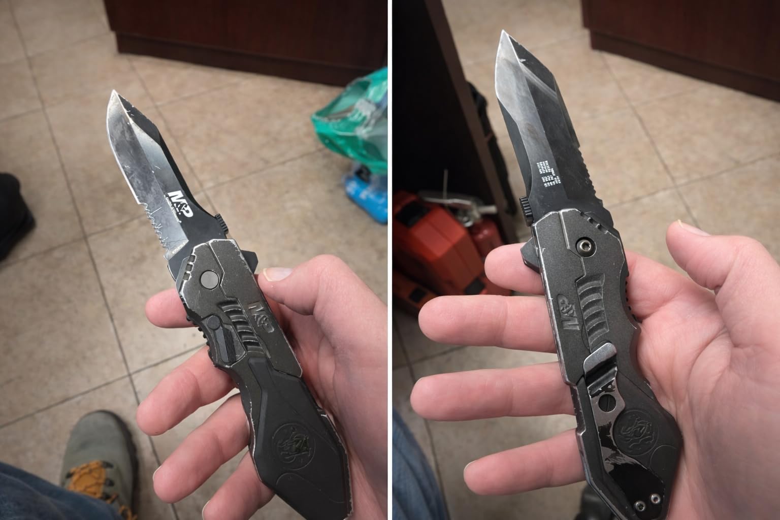Smith & Wesson SWMP4LS 8.6in S.S. Assisted Folding Knife with 3.6in Serrated Clip Point Blade and Aluminum Handle customer photo 1