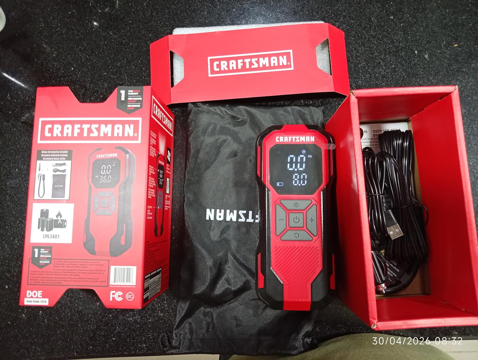 CRAFTSMAN Tire Inflator Portable Air Compressor, Cordless Mini Air Pump for Car Tires with Digital Tire Pressure Gauge, 6000mAh Battery Powered Air Pump, Max Pressure 150 PSI, 12V DC Corded customer photo 1