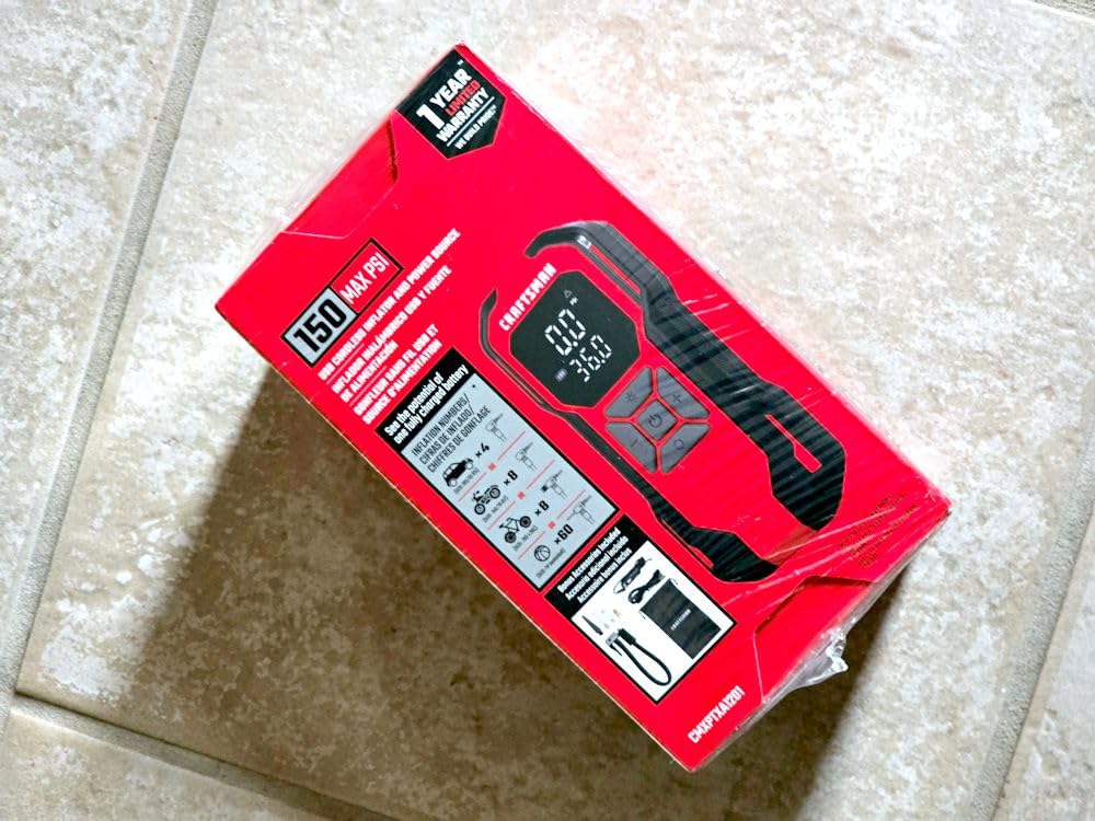 CRAFTSMAN Tire Inflator Portable Air Compressor, Cordless Mini Air Pump for Car Tires with Digital Tire Pressure Gauge, 6000mAh Battery Powered Air Pump, Max Pressure 150 PSI, 12V DC Corded customer photo 2