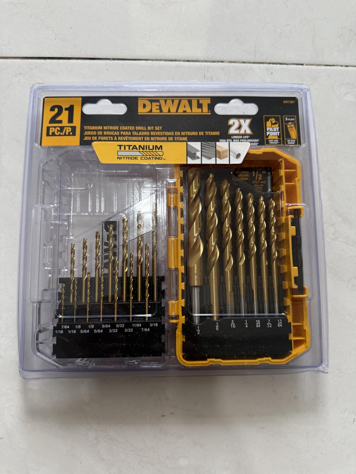 DEWALT Drill Bit Set, 21 Pc. Titanium Nitride Coated Pilot Point DEWALT Bit Set with Case for Wood, Metal and Plastic (DW1361) customer photo 1
