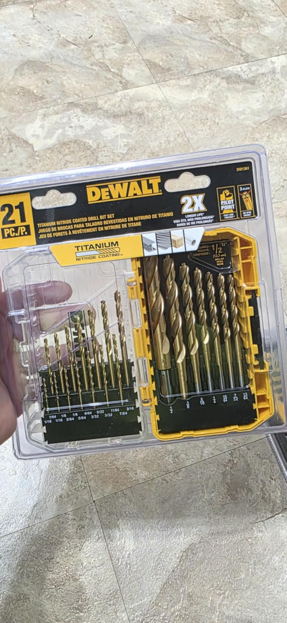 DEWALT Drill Bit Set, 21 Pc. Titanium Nitride Coated Pilot Point DEWALT Bit Set with Case for Wood, Metal and Plastic (DW1361) customer photo 2