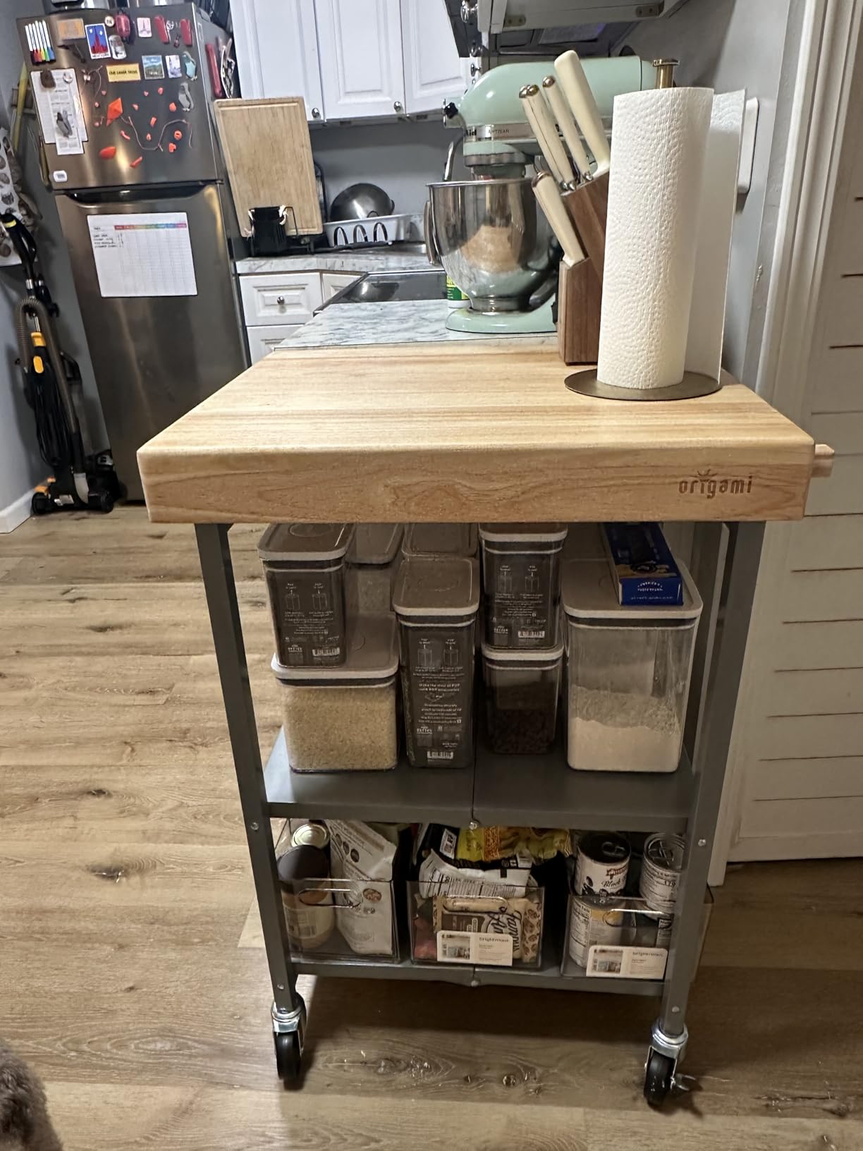 Origami Folding Kitchen Cart on Wheels | for Chefs Outdoor Coffee Wine and Food, Microwave Cart, Kitchen Island on Wheels, Rolling Cart, Kitchen Appliance & Utility Cart | Black with Wood customer photo 1