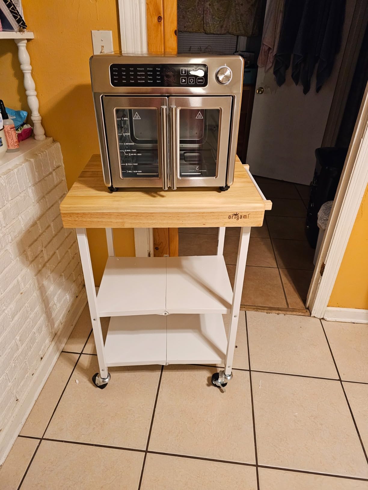 Origami Folding Kitchen Cart on Wheels | for Chefs Outdoor Coffee Wine and Food, Microwave Cart, Kitchen Island on Wheels, Rolling Cart, Kitchen Appliance & Utility Cart | Black with Wood customer photo 2