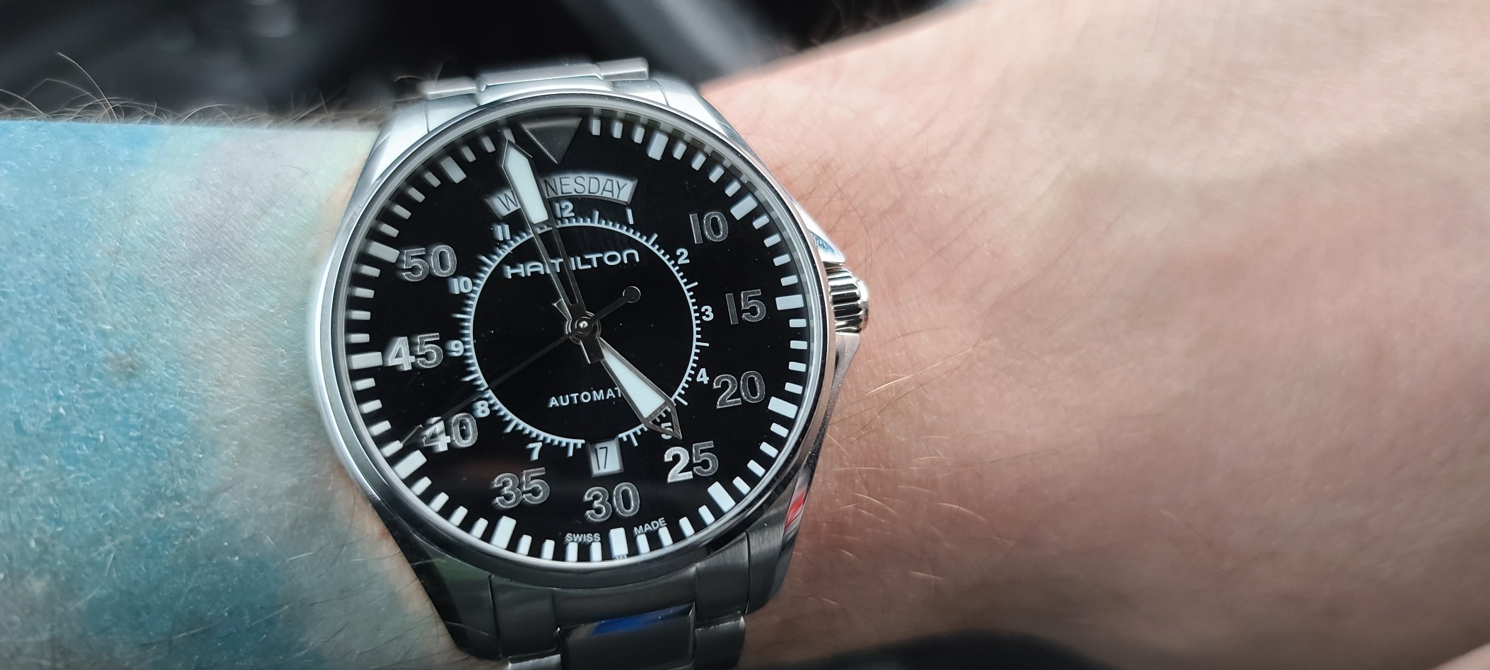 Hamilton Khaki Aviation Automatic Men's Watch, 42mm Stainless Steel Case, Swiss Made, Black Dial Analog Wrist Watch for Men, 100m Waterproof, Sapphire Crystal, Stainless Steel Strap customer photo 2