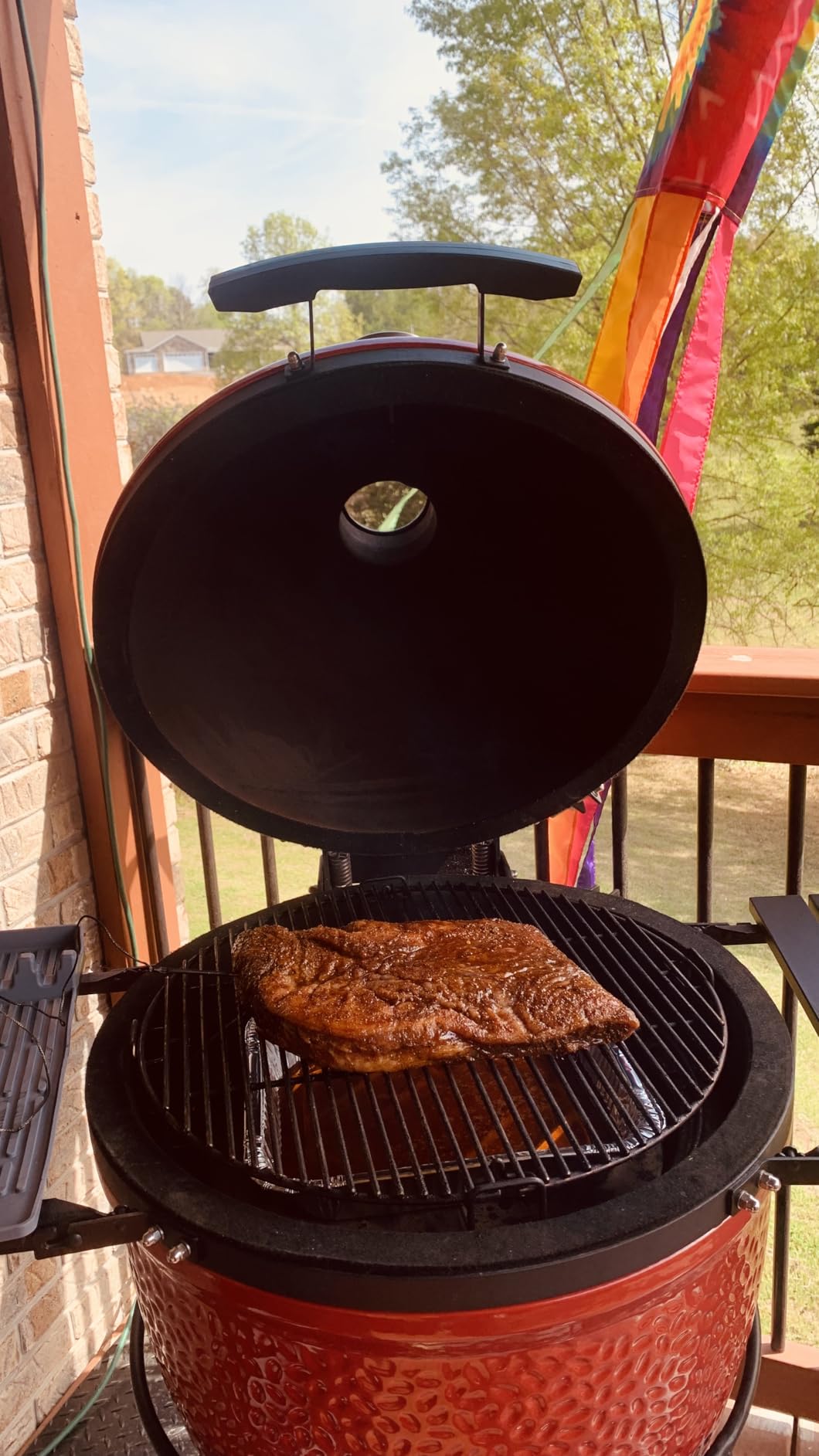 Classic Joe I Premium 18-inch Ceramic Charcoal Grill and Smoker in Red with Cart, Side Shelves, Grill Gripper, and Ash Tool. 250 Cooking Square Inches, 2 Tier Cooking System, Model KJ23RH customer photo 1
