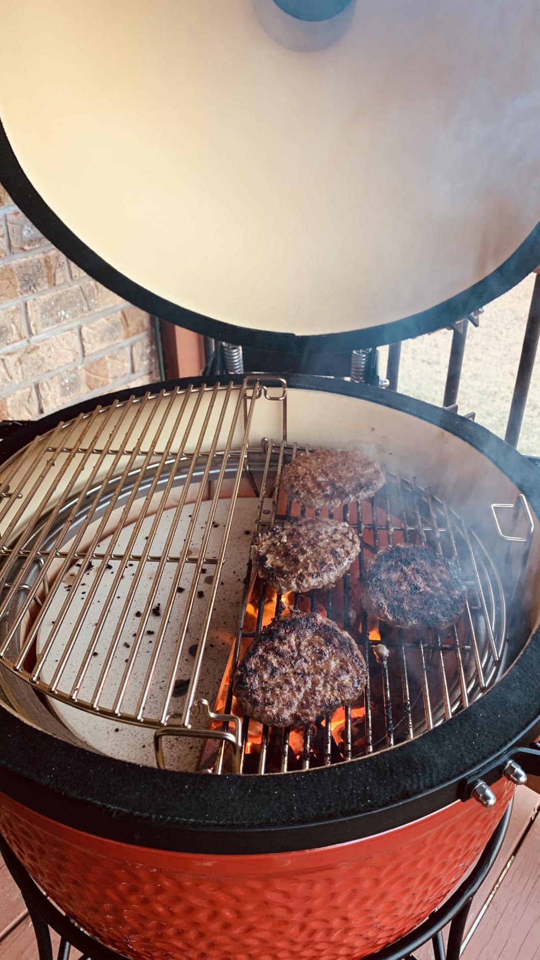 Classic Joe I Premium 18-inch Ceramic Charcoal Grill and Smoker in Red with Cart, Side Shelves, Grill Gripper, and Ash Tool. 250 Cooking Square Inches, 2 Tier Cooking System, Model KJ23RH customer photo 2