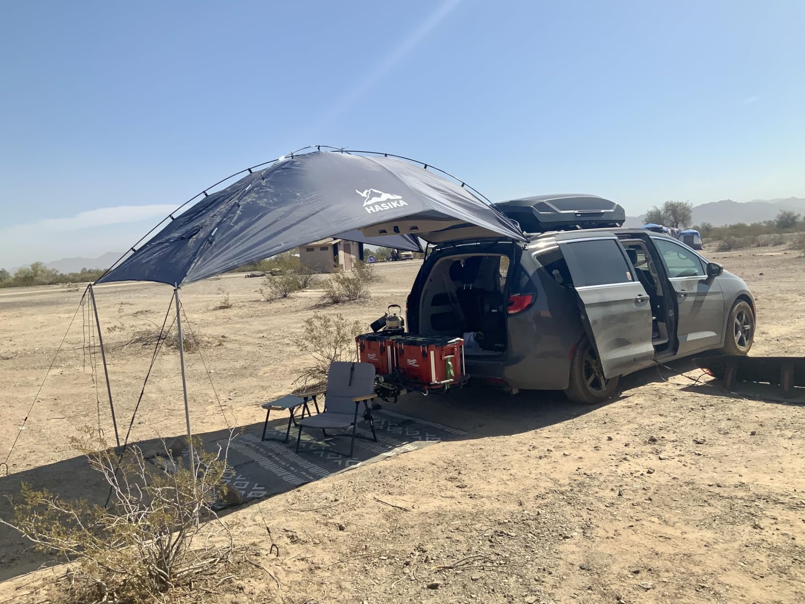 Versatility Camping Tent for Truck Bed,SUV RVing, Van,Trailer and Overlanding Portable Teardrop Awning Canopy Tear Resistant Tarp with 2 Sandbag customer photo 1