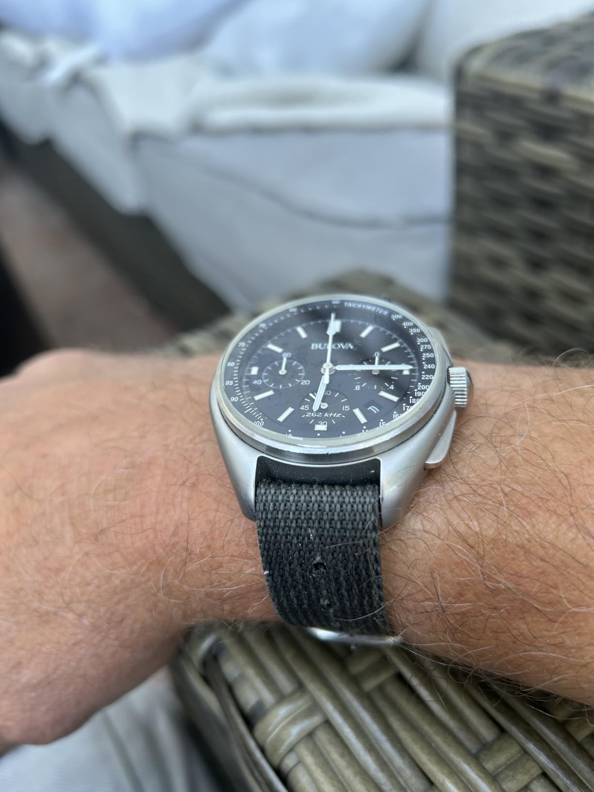 Bulova Men's Archive Series Lunar Pilot 6-Hand Chronograph High Performance Quartz Stainless Steel and Black Nylon Strap Watch Set, Sapphire Crystal Style: 96B251 customer photo 1