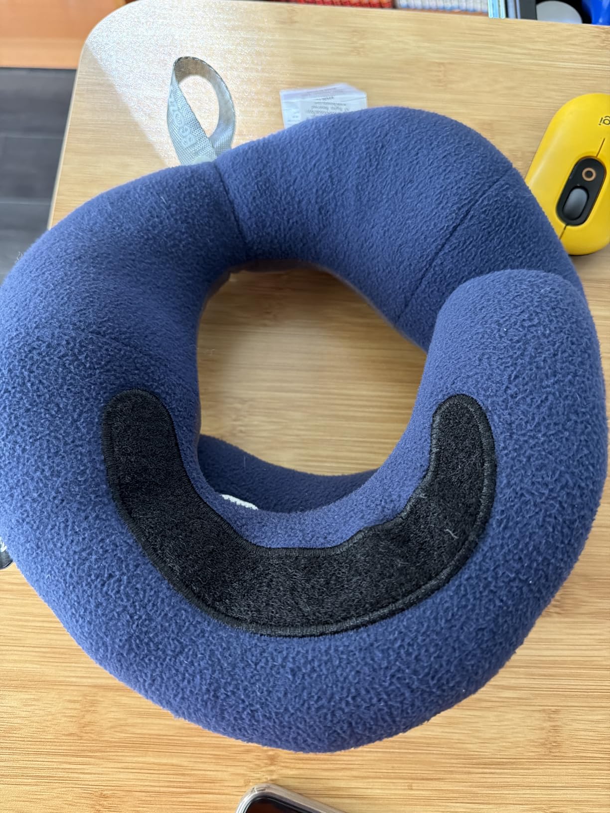 BCOZZY Travel Neck Pillow for Airplane - Patented Double Support for Head, Neck, and Chin. Best for Long Flights, Plane Sleeping, and Car Rides. Adjustable Size. Fully Washable. Carry Bag. Large, Navy customer photo 1