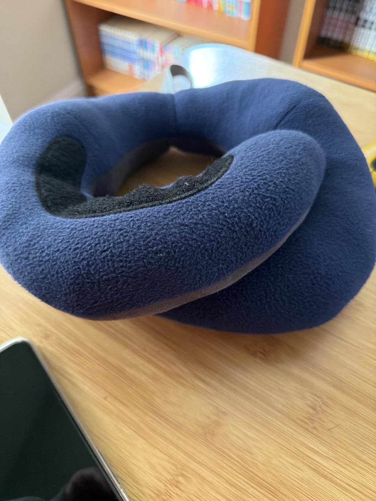 BCOZZY Travel Neck Pillow for Airplane - Patented Double Support for Head, Neck, and Chin. Best for Long Flights, Plane Sleeping, and Car Rides. Adjustable Size. Fully Washable. Carry Bag. Large, Navy customer photo 2