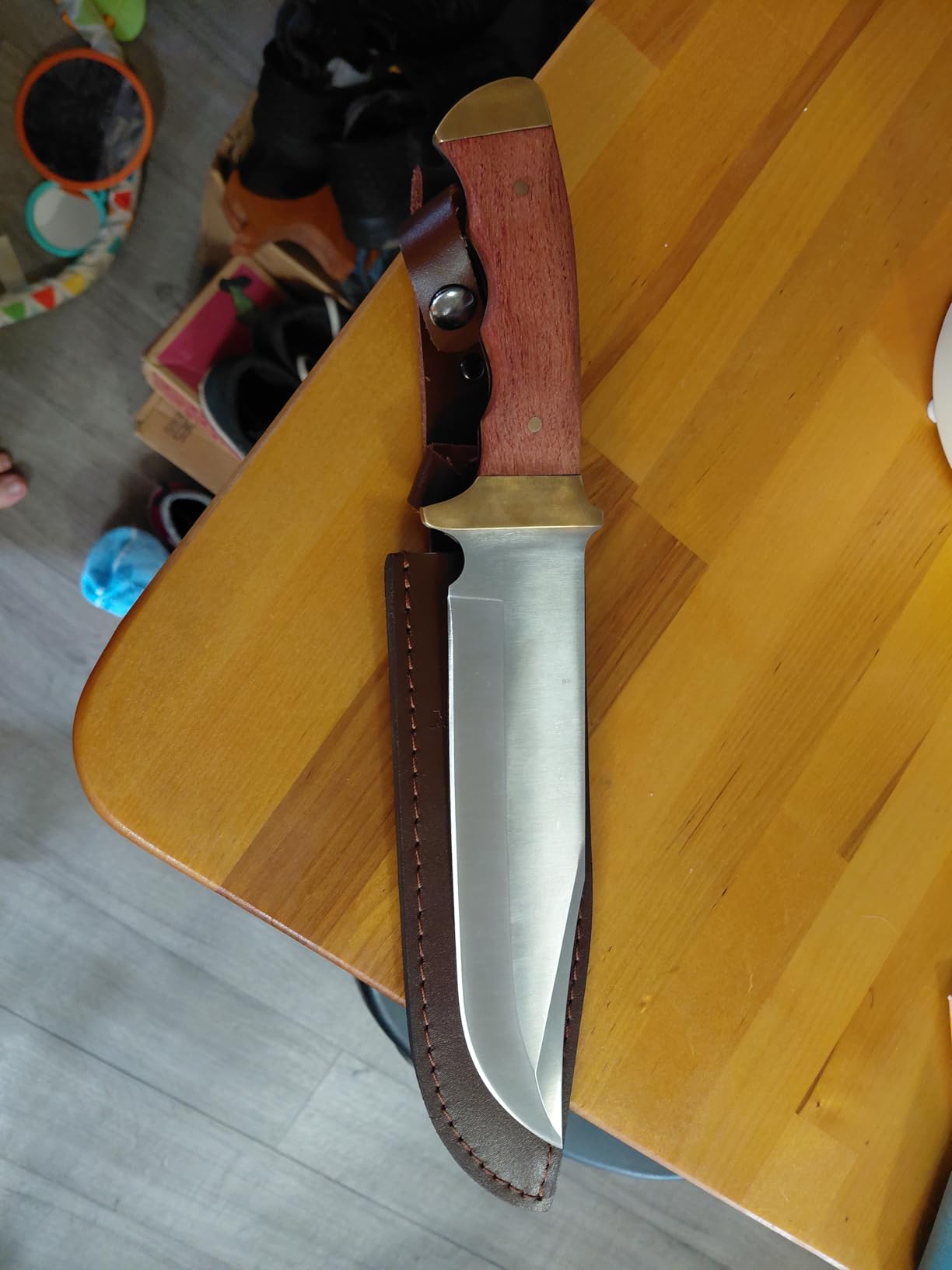 Mossy Oak 14-inch Bowie Knife, Full-tang Fixed Blade, Wood Handle Hunting Knife with Leather Sheath for Camping, Hiking, Survival customer photo 2
