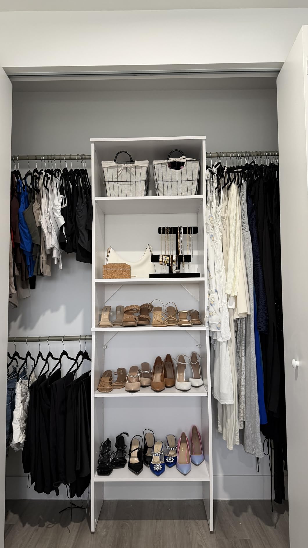 ClosetMaid SuiteSymphony Wood Closet Organizer System, 25-Inch Starter Kit with Tower and 3 Hang Rods and Shelving, Adjustable Shelves, Customizable Insert, Reach-in or Walk-in Closets, Pure White customer photo 2