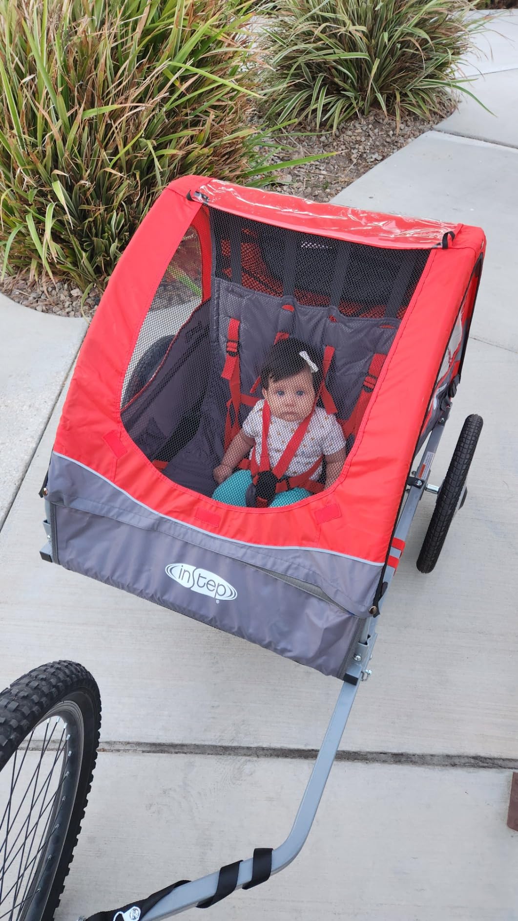 Instep Take 2 Double Seat Bike Child Trailer, Max Weight 80 lbs., 5-Point Harness, Folding Frame, Quick Release Wheels, Bug Screen & Weather Shield, Red customer photo 2