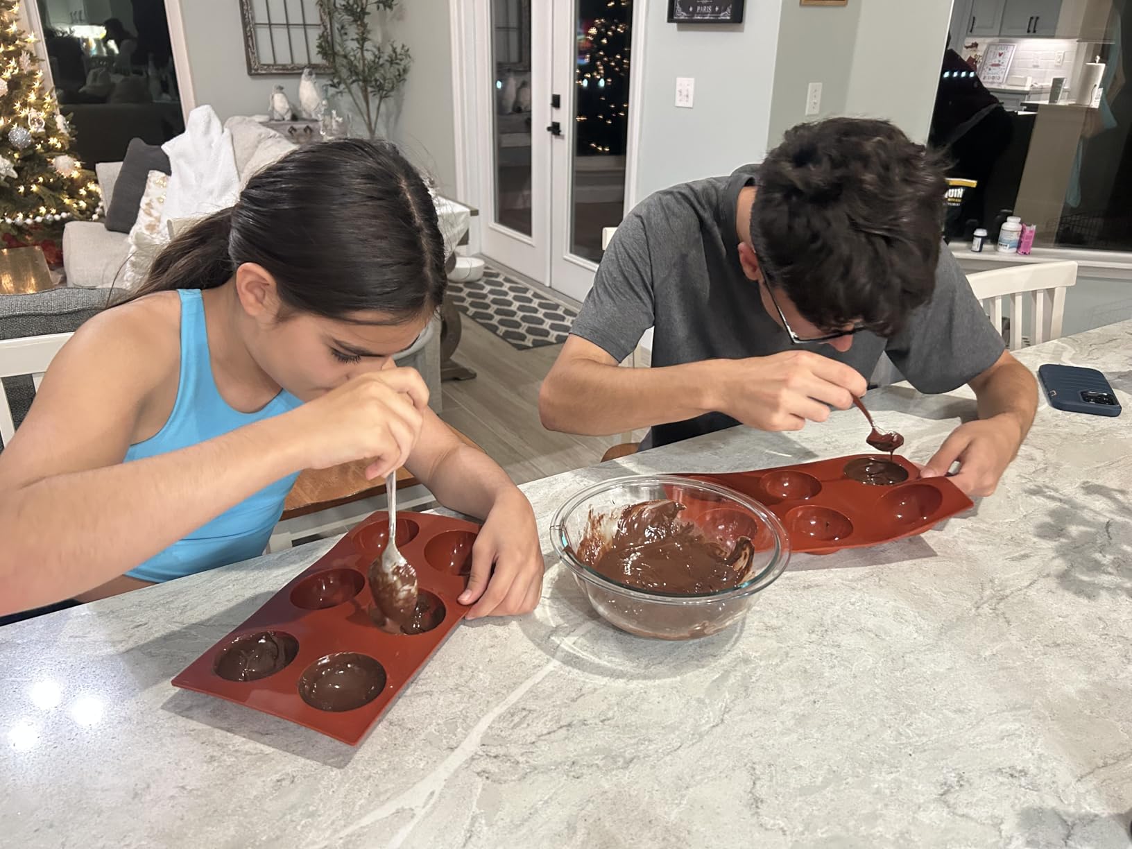 BAKER DEPOT 6 Holes Hot Chocolate Bomb Mold Dome Silicone Mould For Chocolate Cake Jelly Pudding Handmade Soap Round Shape Circle Cake Moulds Dia: 2 1/2 inches, Set of 2 customer photo 1