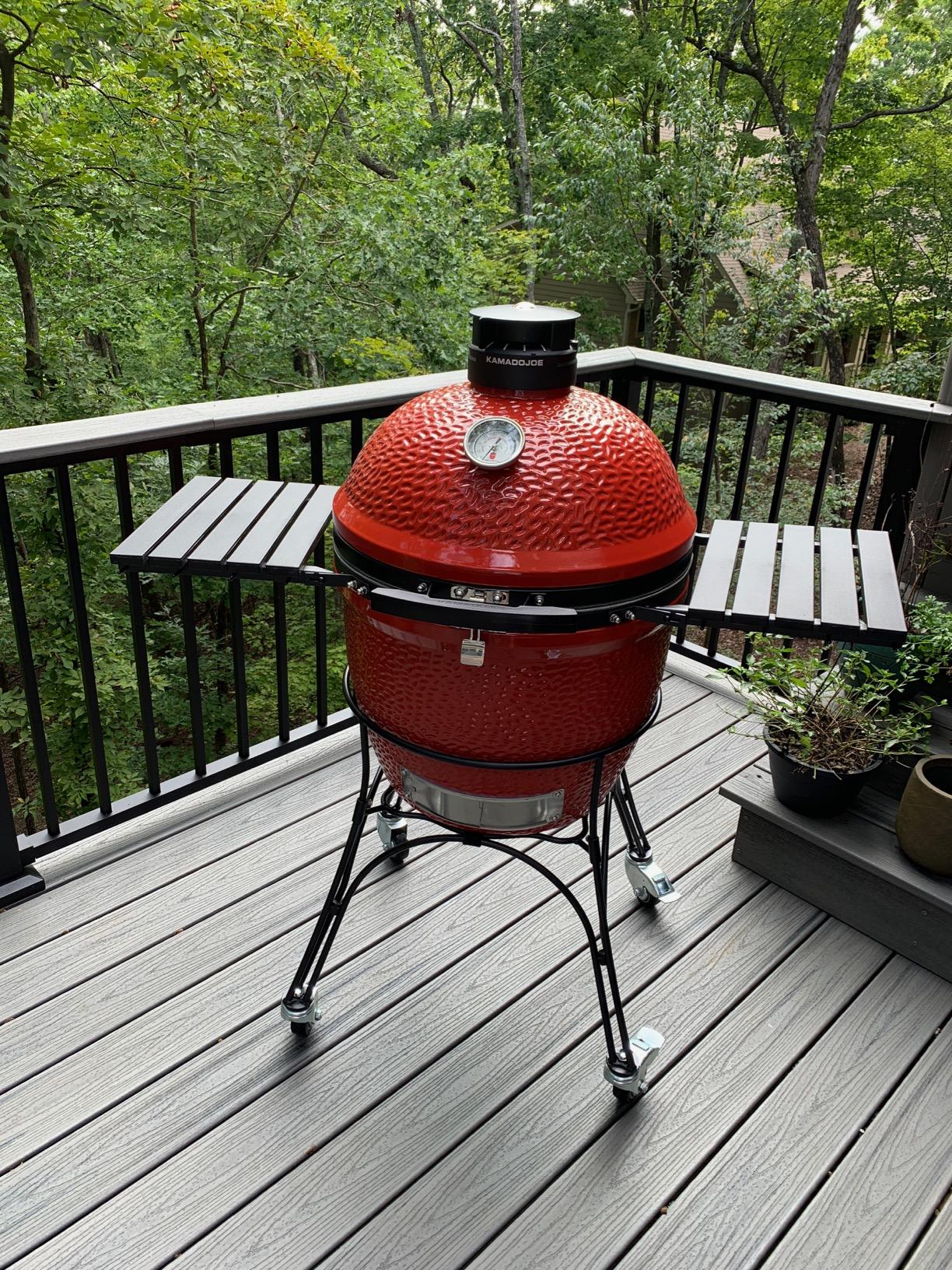 Classic Joe Series II 18-inch Ceramic Charcoal Grill and Smoker with Cart, Side Shelves, Stainless Steel Grates and 250 Cooking Square Inches in Red, Model KJ-23RHC customer photo 2