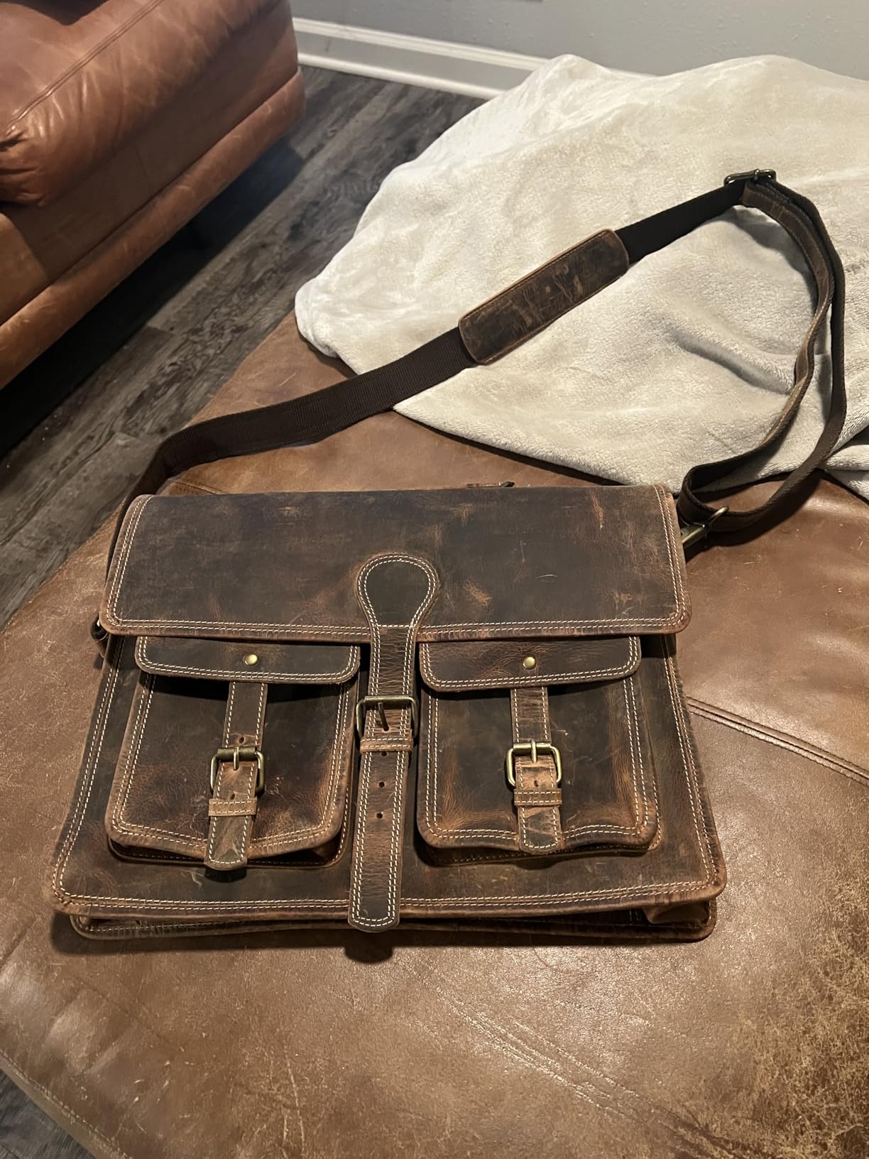 Leather briefcase 18 inch laptop messenger bag for men and women best satchel office bag customer photo 2