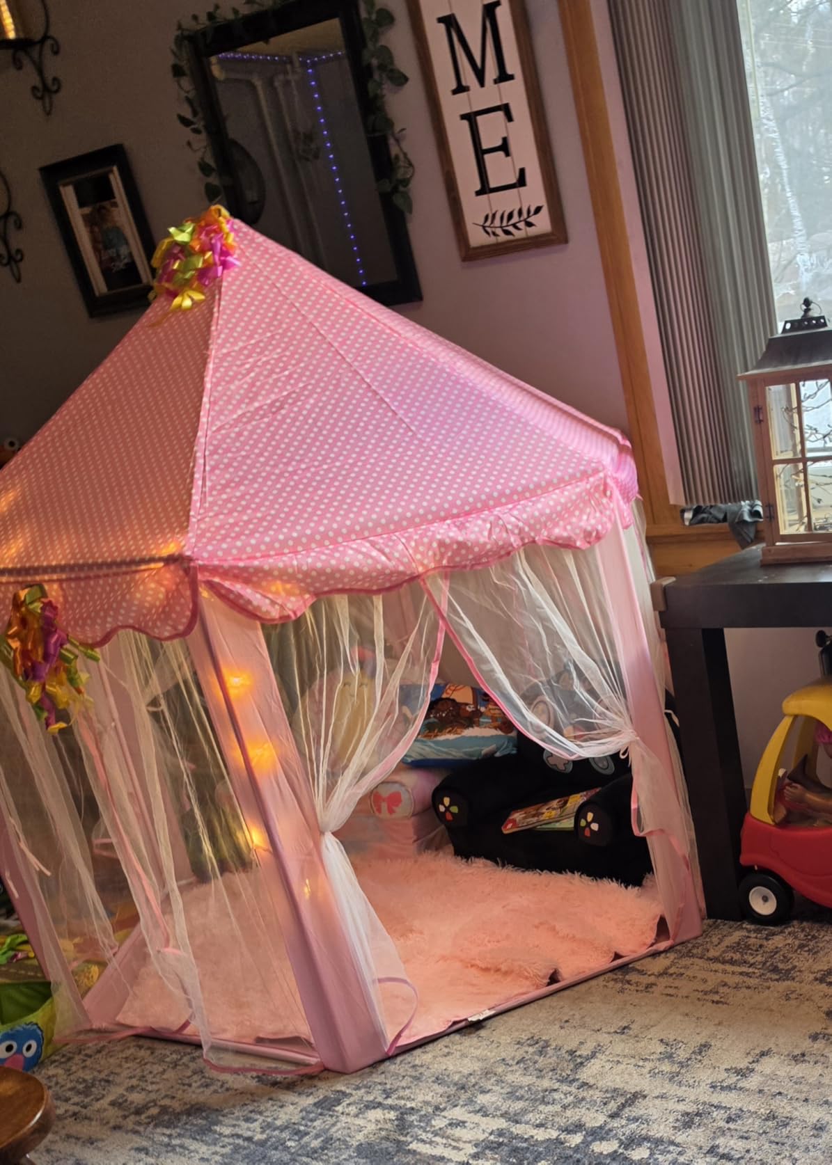 Monobeach Princess Tent Girls Large Playhouse Kids Castle Play Tent with Star Lights Toy for Children Indoor and Outdoor Games, 55'' x 53'' (DxH) customer photo 2