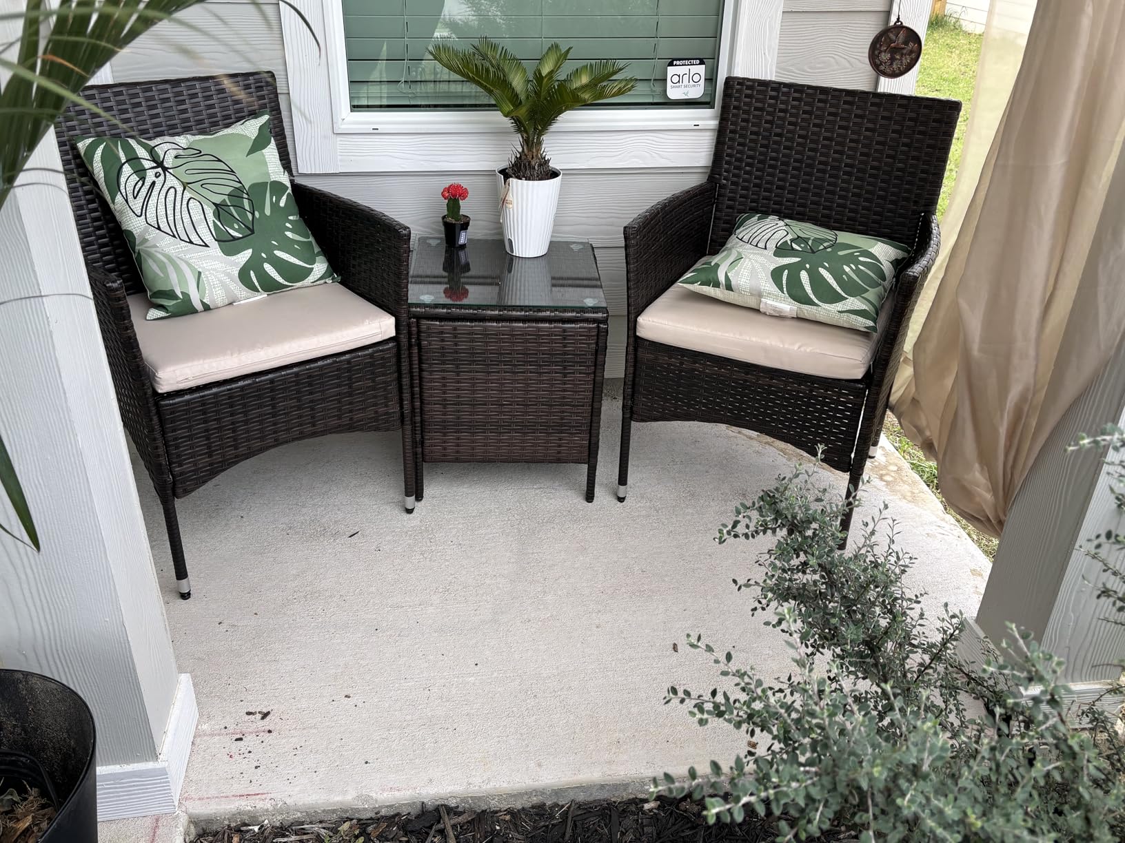 Devoko Patio Porch Furniture Sets 3 Pieces PE Rattan Wicker Chairs with Table Outdoor Garden Furniture Sets (Brown/Beige) customer photo 2