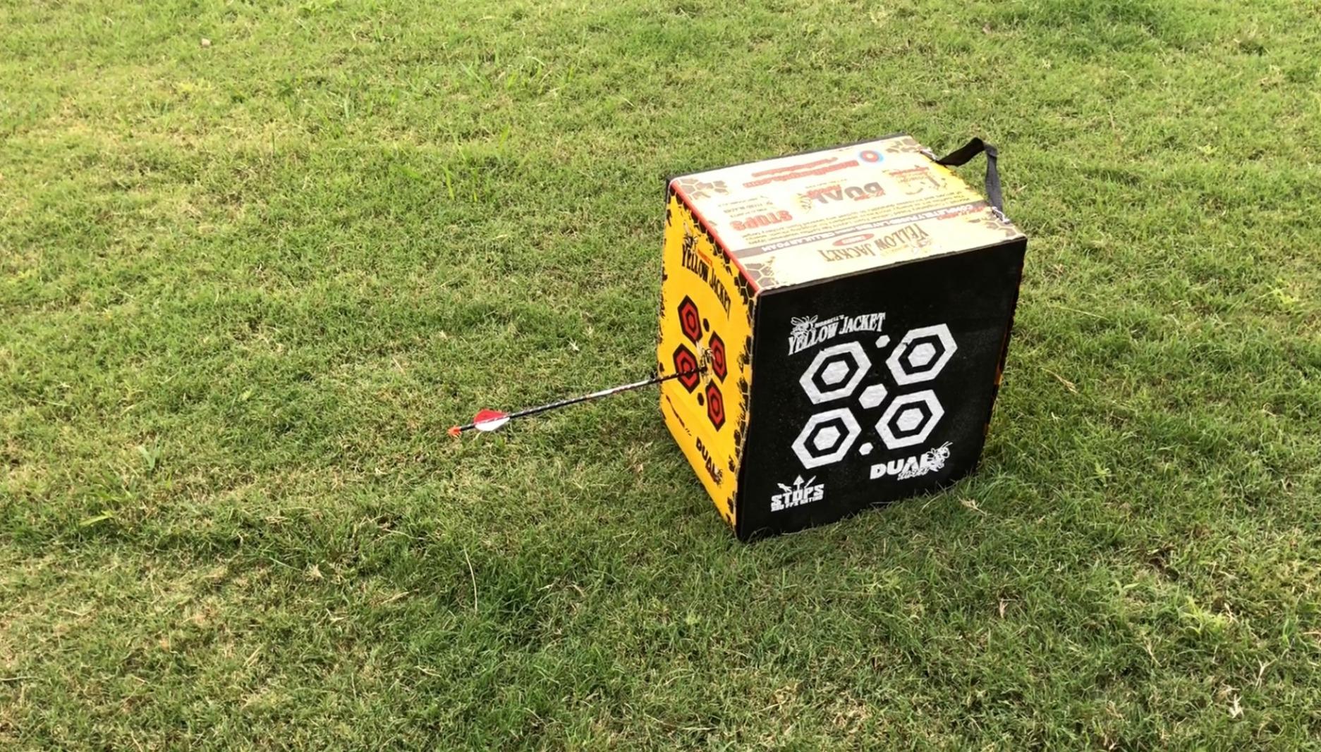 Morrell Yellow Jacket Dual Threat 380 FPS Foam Archery Target Block for Compound Bows and Crossbows, with 4 Sides and 32 Bullseyes, Yellow customer photo 1