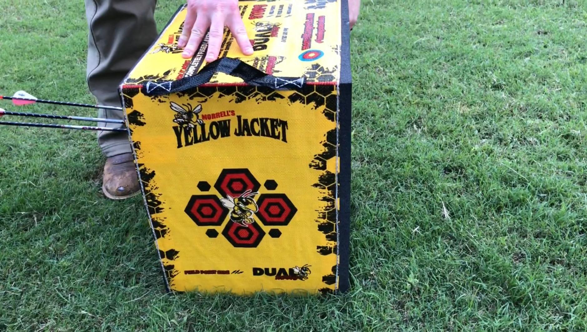 Morrell Yellow Jacket Dual Threat 380 FPS Foam Archery Target Block for Compound Bows and Crossbows, with 4 Sides and 32 Bullseyes, Yellow customer photo 2