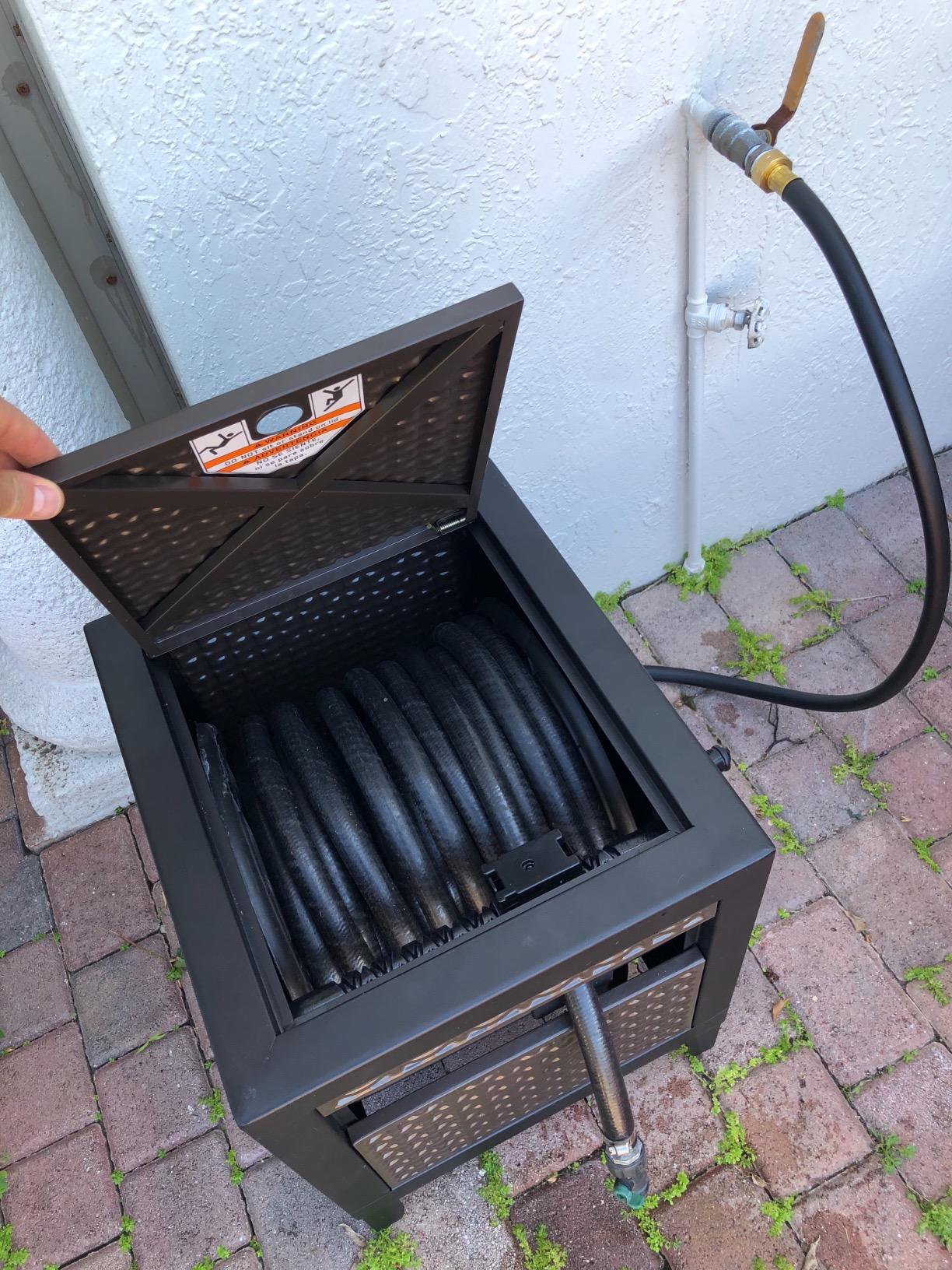 AMES NeverLeak Hose Reel Cabinet Box, 100 Ft. Capacity, Decorative with Wicker Look, Auto Track Rewinding customer photo 2