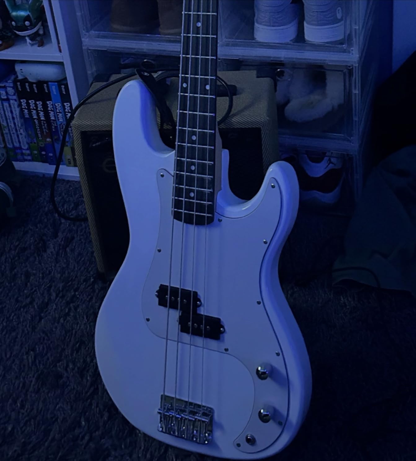 Glarry Electric Bass Guitar Full Size 4 String Rosewood Basswood Fire Style Exquisite Burning Bass (Dark Blue) customer photo 1